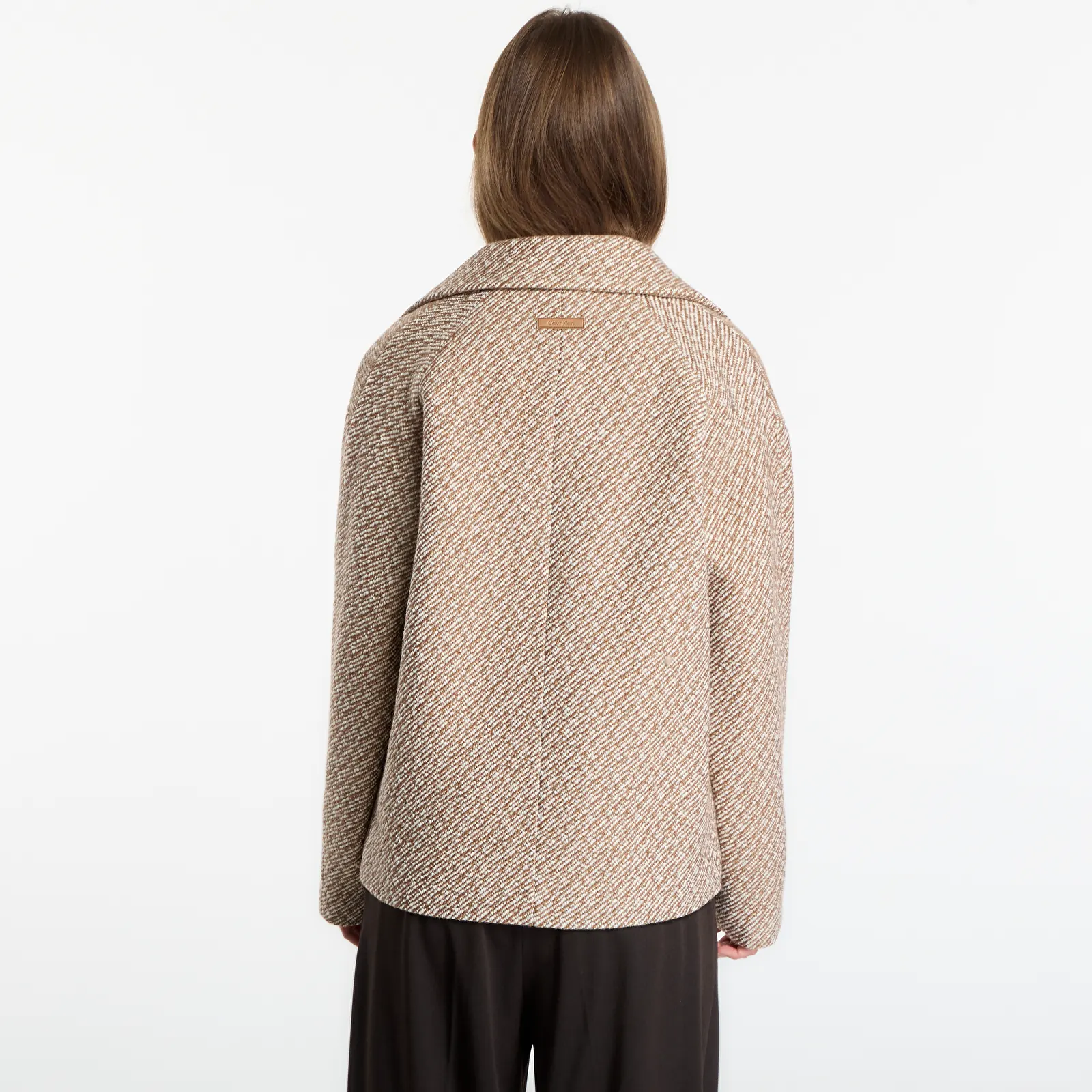 Damesjassen Calvin Klein Relaxed Short Peacoat Executive Brown Ground/ Tofu Twill