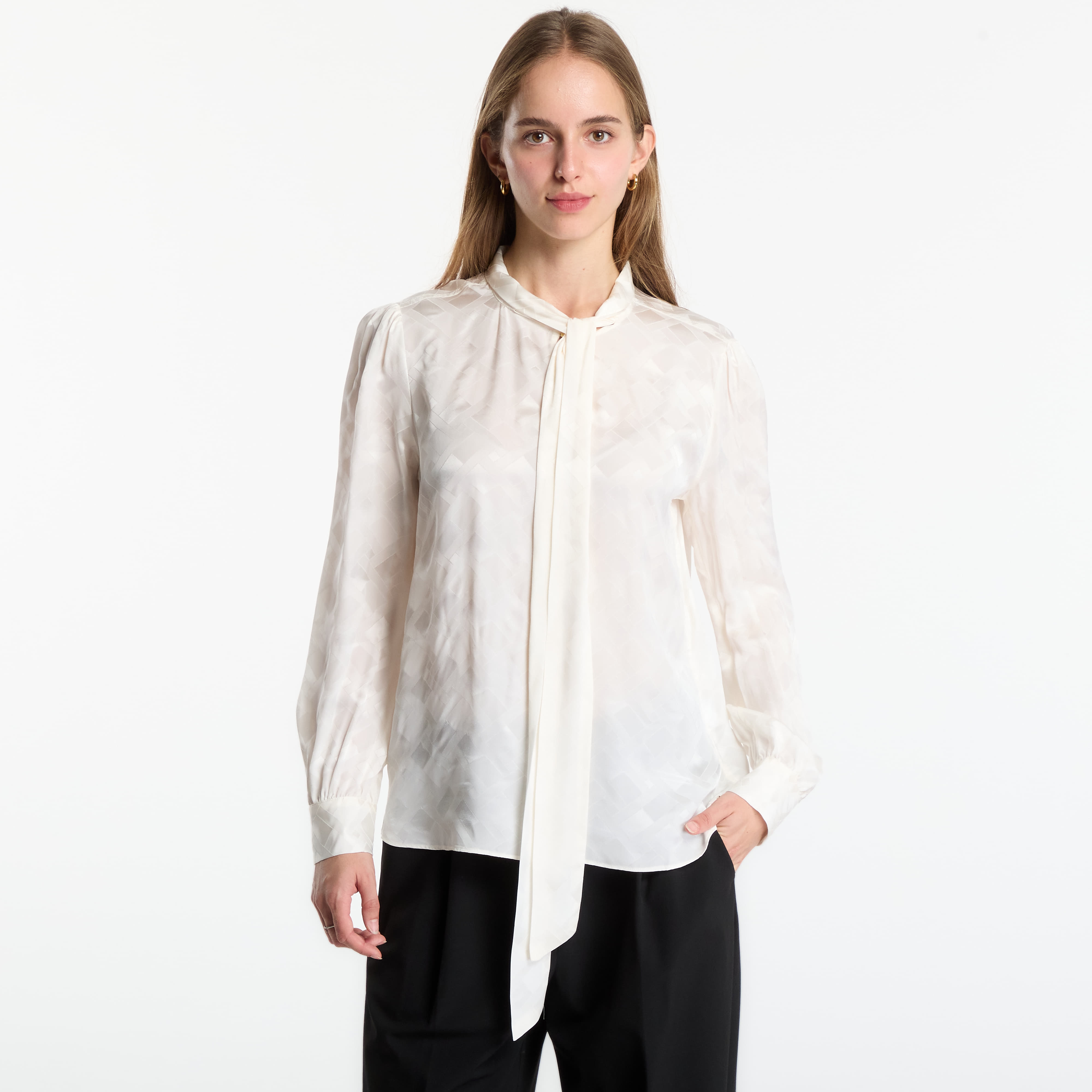 Риза Tommy Hilfiger Fluid Jacquard Tie Detail Shirt Ivory Silk 40