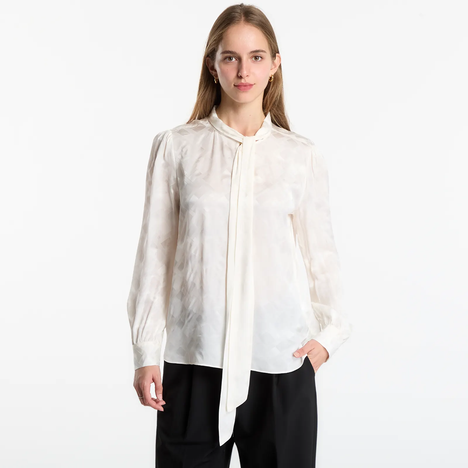 Női ingek Tommy Hilfiger Fluid Jacquard Tie Detail Shirt Ivory Silk