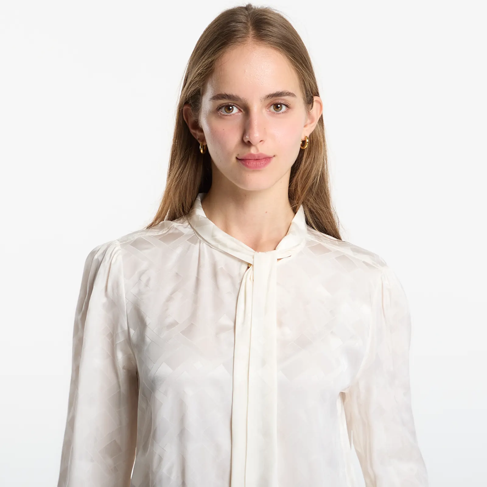 Női ingek Tommy Hilfiger Fluid Jacquard Tie Detail Shirt Ivory Silk