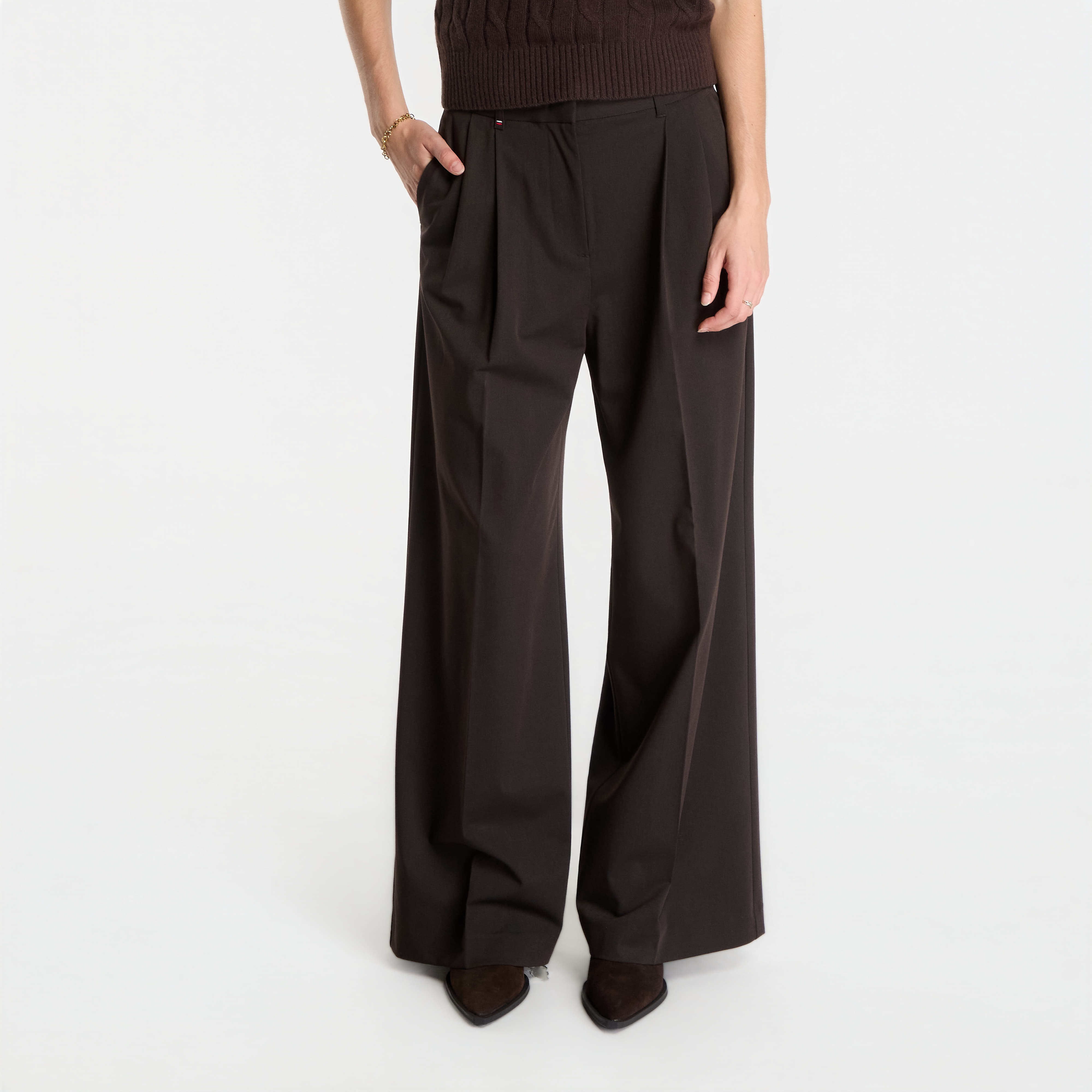 Панталони Tommy Hilfiger Viscose Blend Wide Leg Chocolate 38