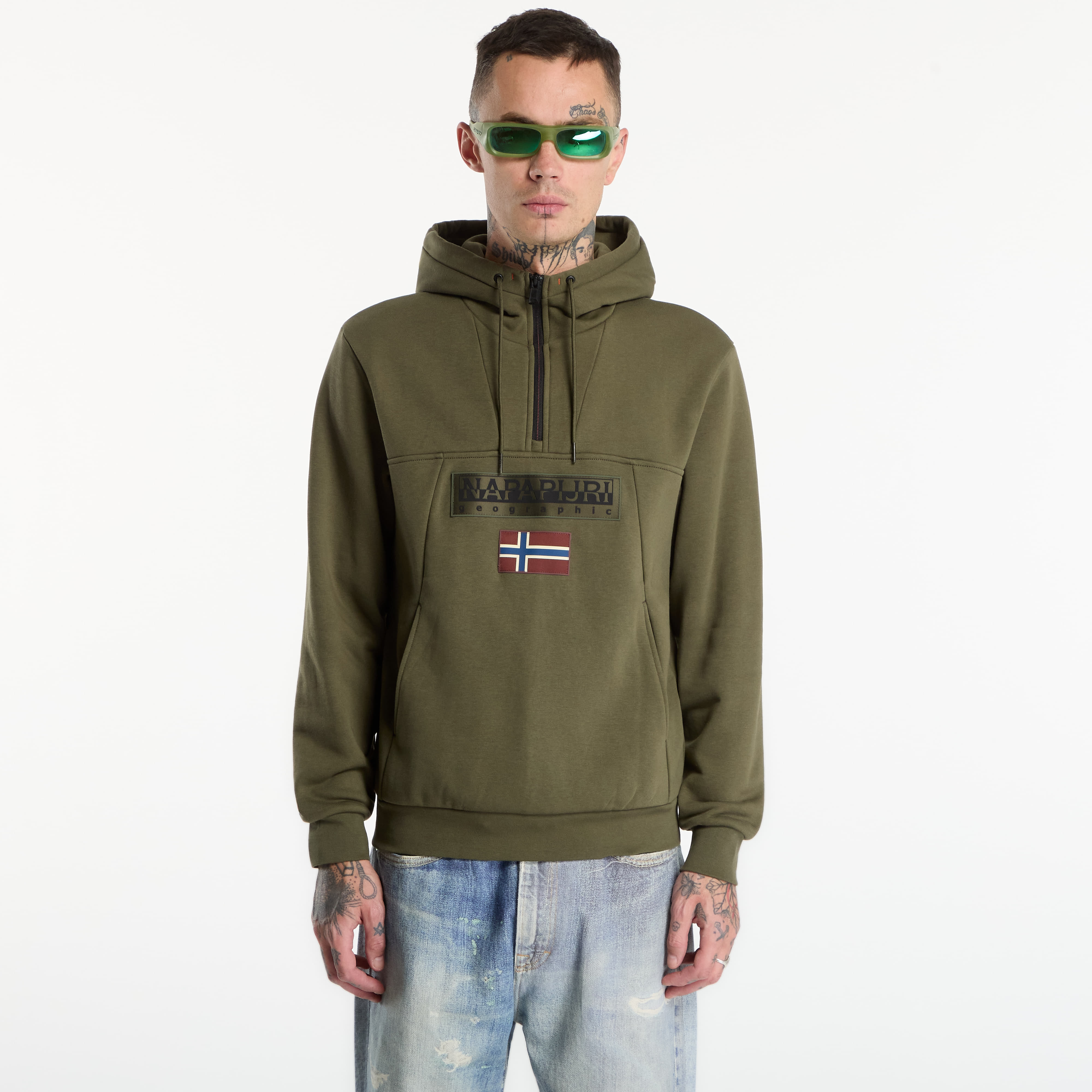 Mikina Napapijri Burgee Half-Zip Hoodie 2.0 Olive Night XL