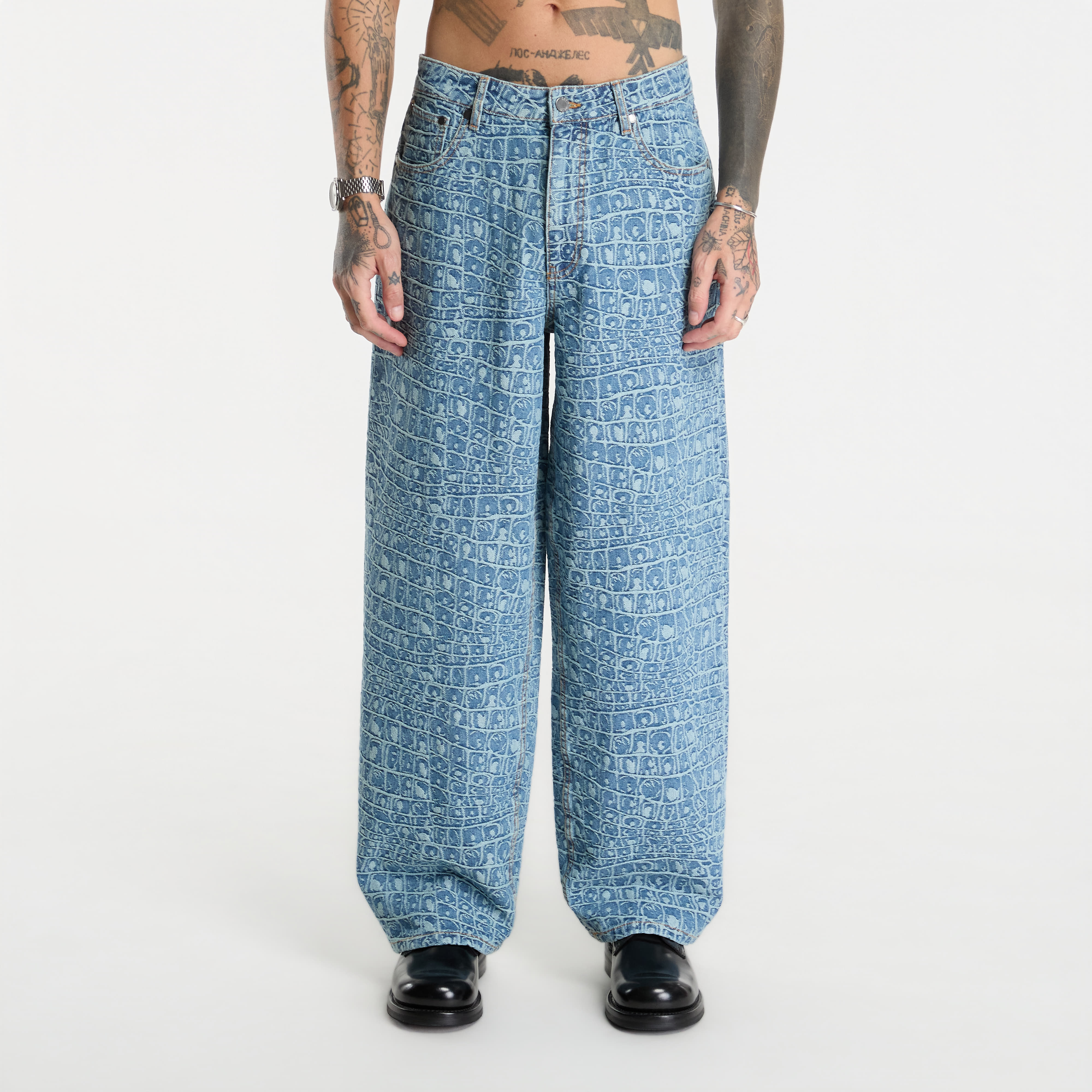 Дънки Daily Paper Croc Jacquard Oversized Jeans Blue L