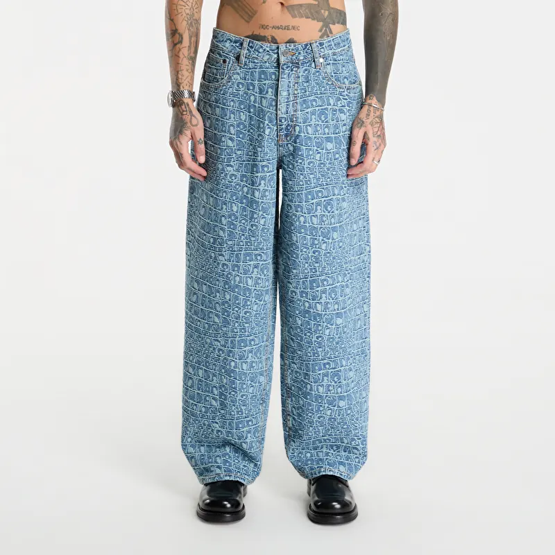 Blugi Daily Paper Croc Jacquard Oversized Jeans Blue