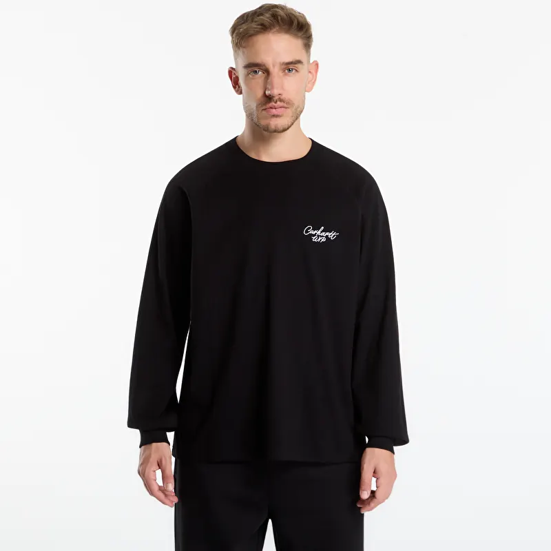 Póló Carhartt WIP L/S Signature Rib T-Shirt UNISEX Black/ White