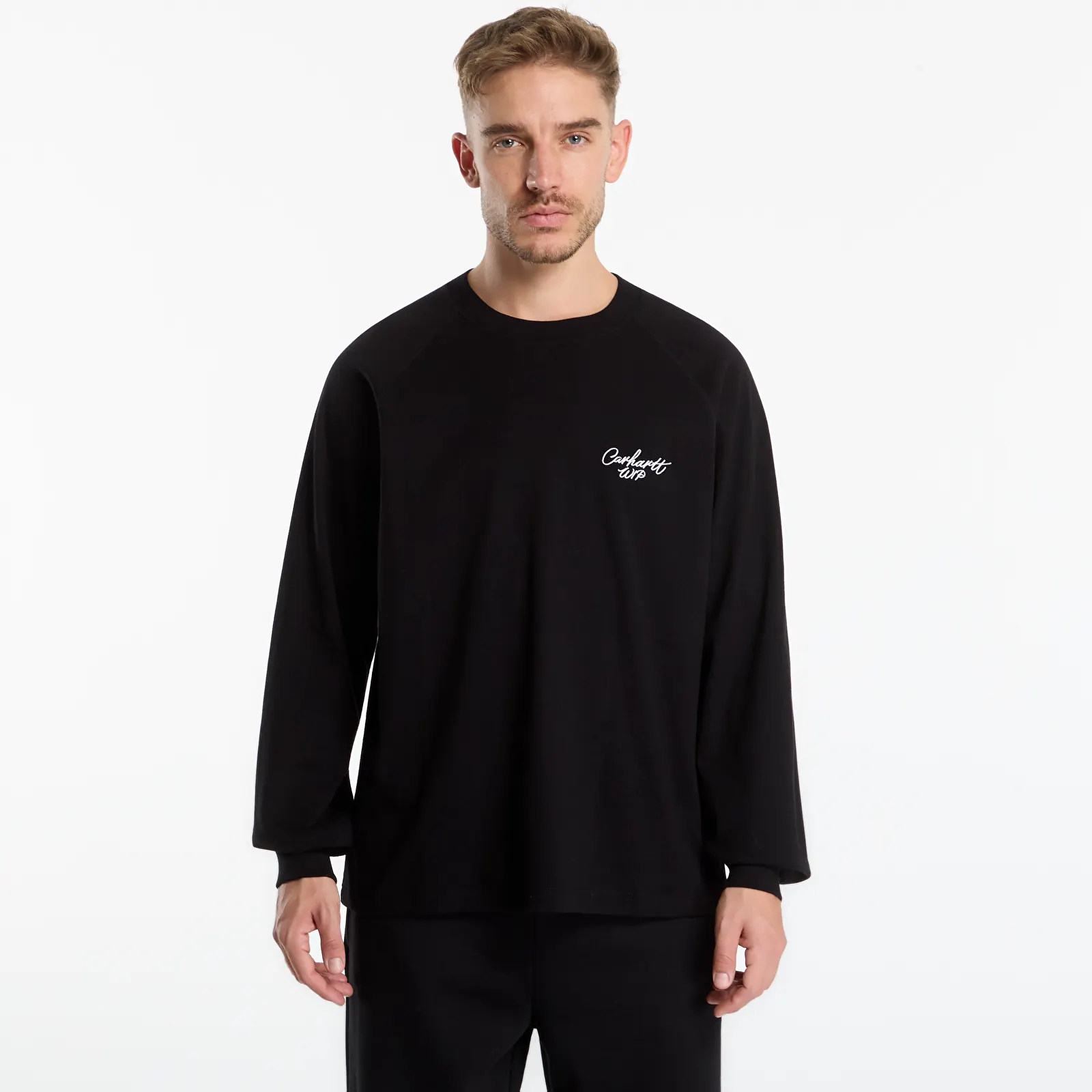 Pólók Carhartt WIP L/S Signature Rib T-Shirt UNISEX Black/ White