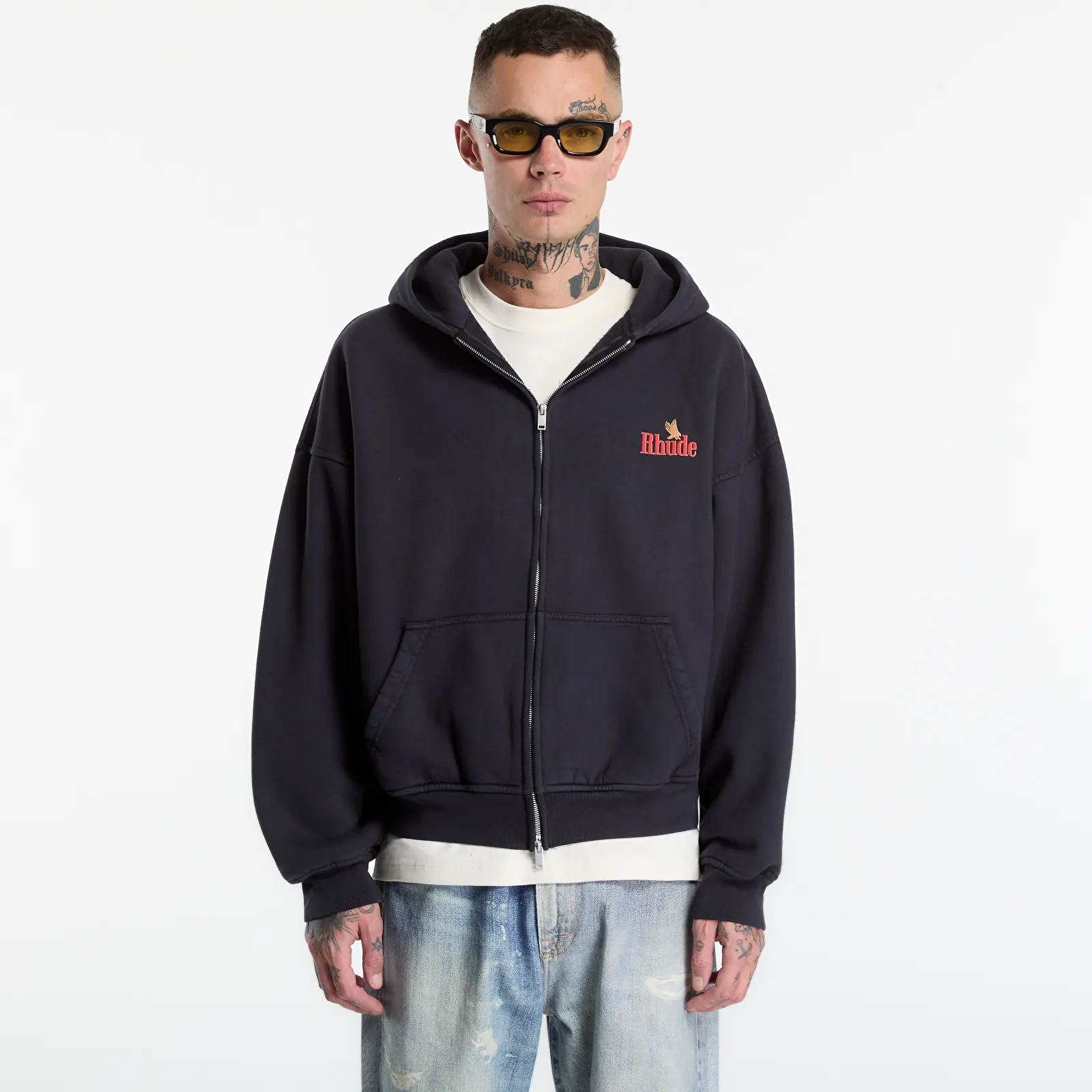 Mikiny Rhude American Spirit Zip-Up Hoodie Vintage Black/ Red