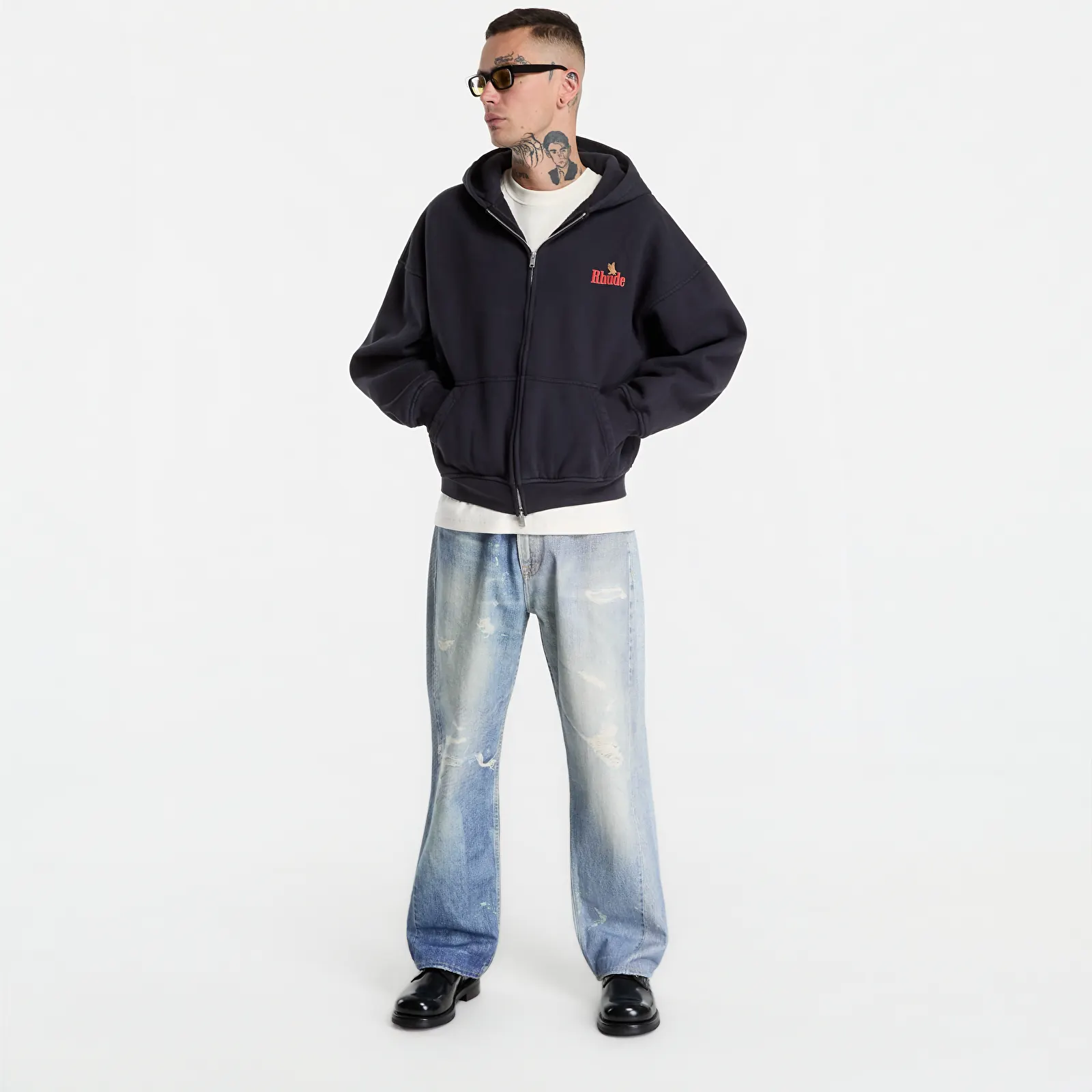 Mikiny Rhude American Spirit Zip-Up Hoodie Vintage Black/ Red