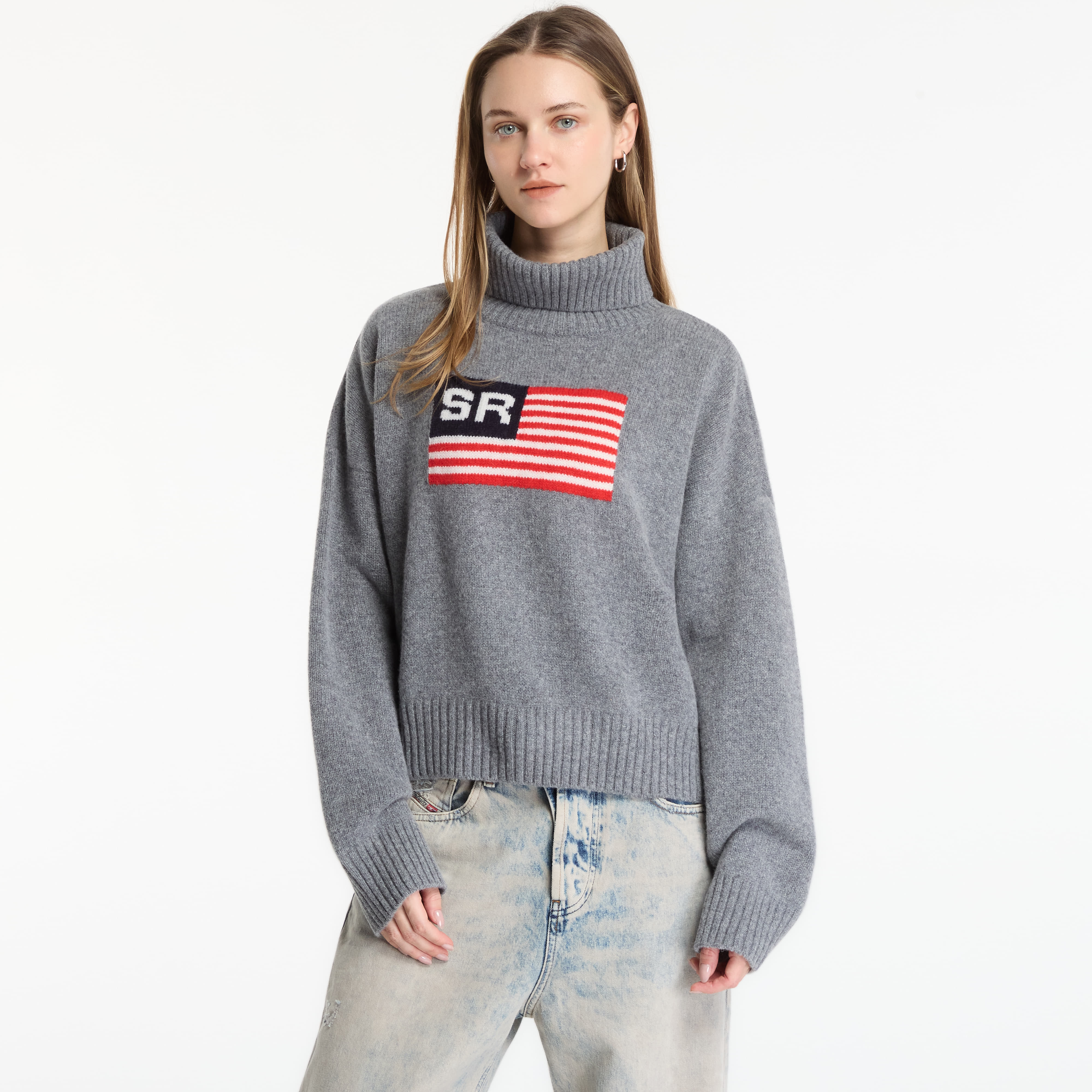 Пуловер Sporty & Rich SR Flag Wool Turtleneck Medium Heather Gray XL