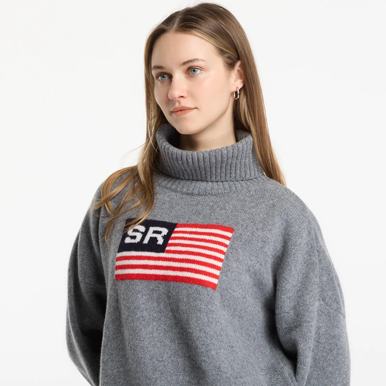 Sweaters Sporty & Rich SR Flag Wool Turtleneck Medium Heather Gray