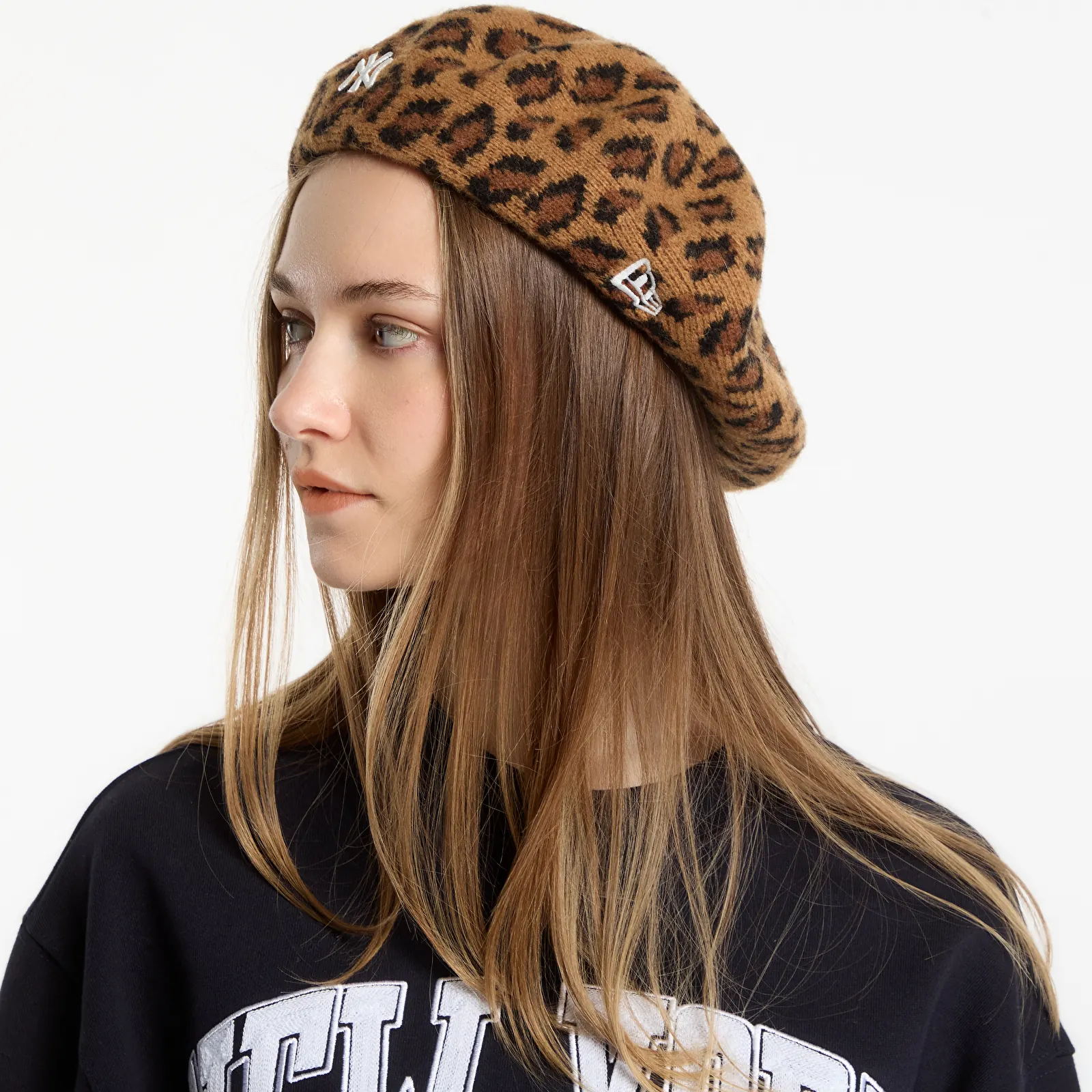 Hatter New Era Beret MLB Leopard New York Yankees Stone/ Black