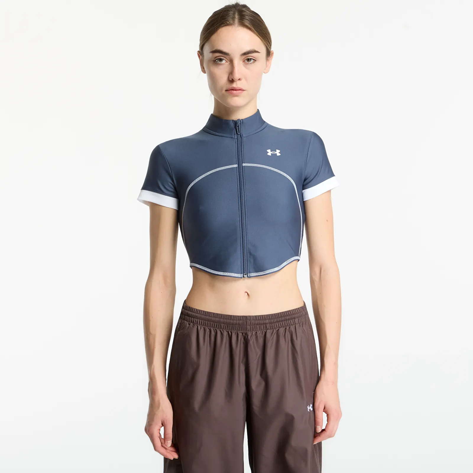 Tērpu topi Under Armour Heatgear Novelty SS FZ Downpour Gray/ White