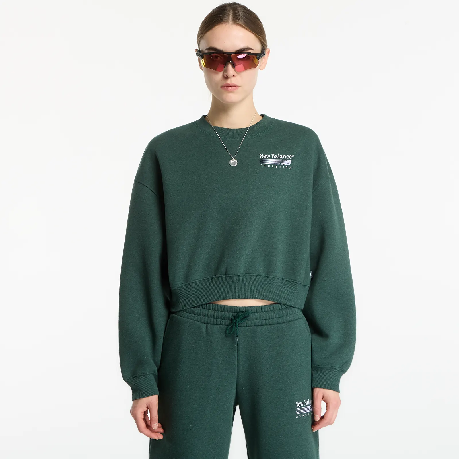 Hanorace New Balance Trackside Fleece Crew Nordic Green Heather
