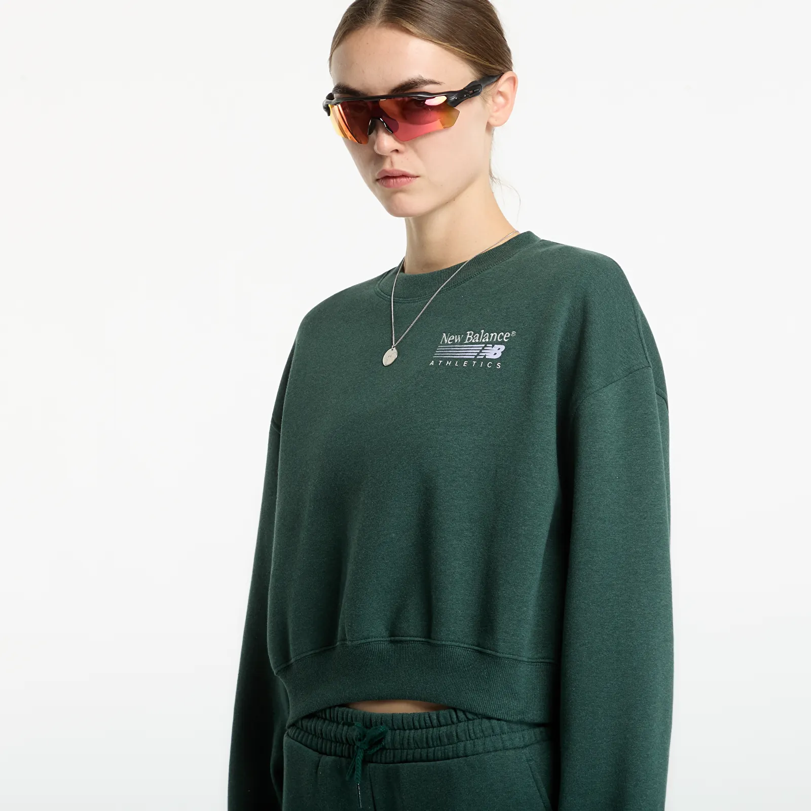 Hanorace New Balance Trackside Fleece Crew Nordic Green Heather