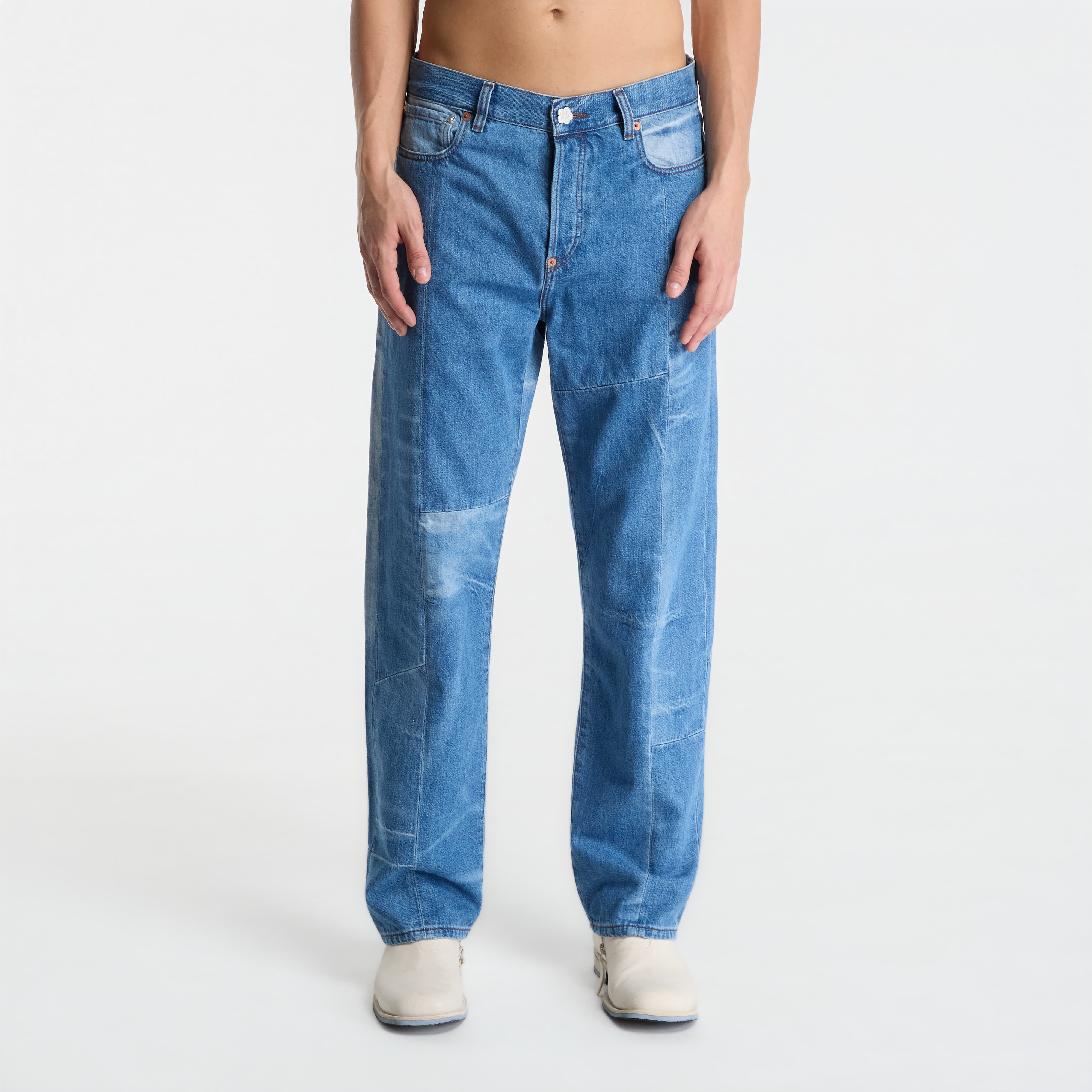 Панталони KENZO Patchwork Straight Fit Jeans In Japanese Denim Stone Bleached Blue Denim 31