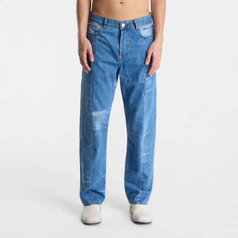 KENZO Patchwork Straight Fit Jeans In Japanese Denim Stone Bleached Blue Denim