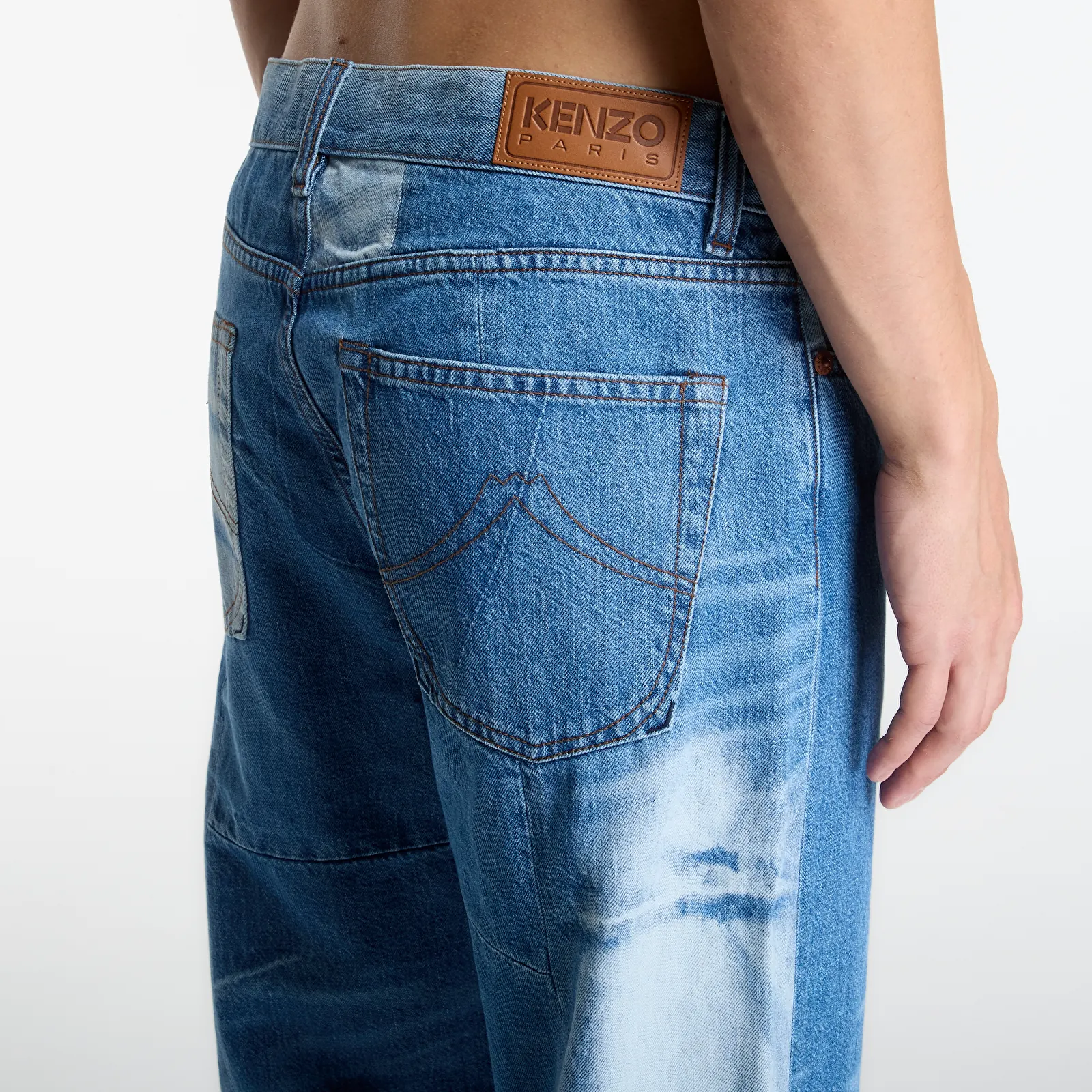 Men's trousers KENZO Patchwork Straight Fit Jeans In Japanese Denim Stone Bleached Blue Denim