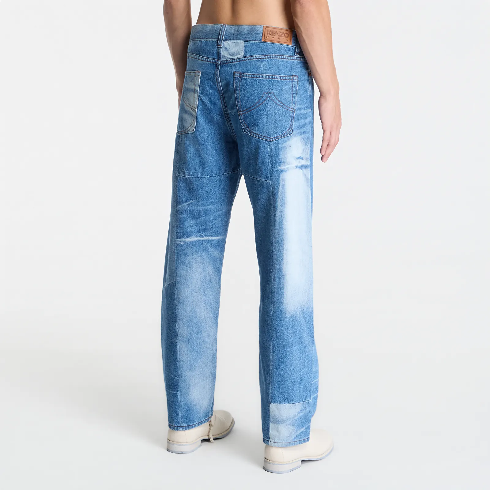 Men's trousers KENZO Patchwork Straight Fit Jeans In Japanese Denim Stone Bleached Blue Denim