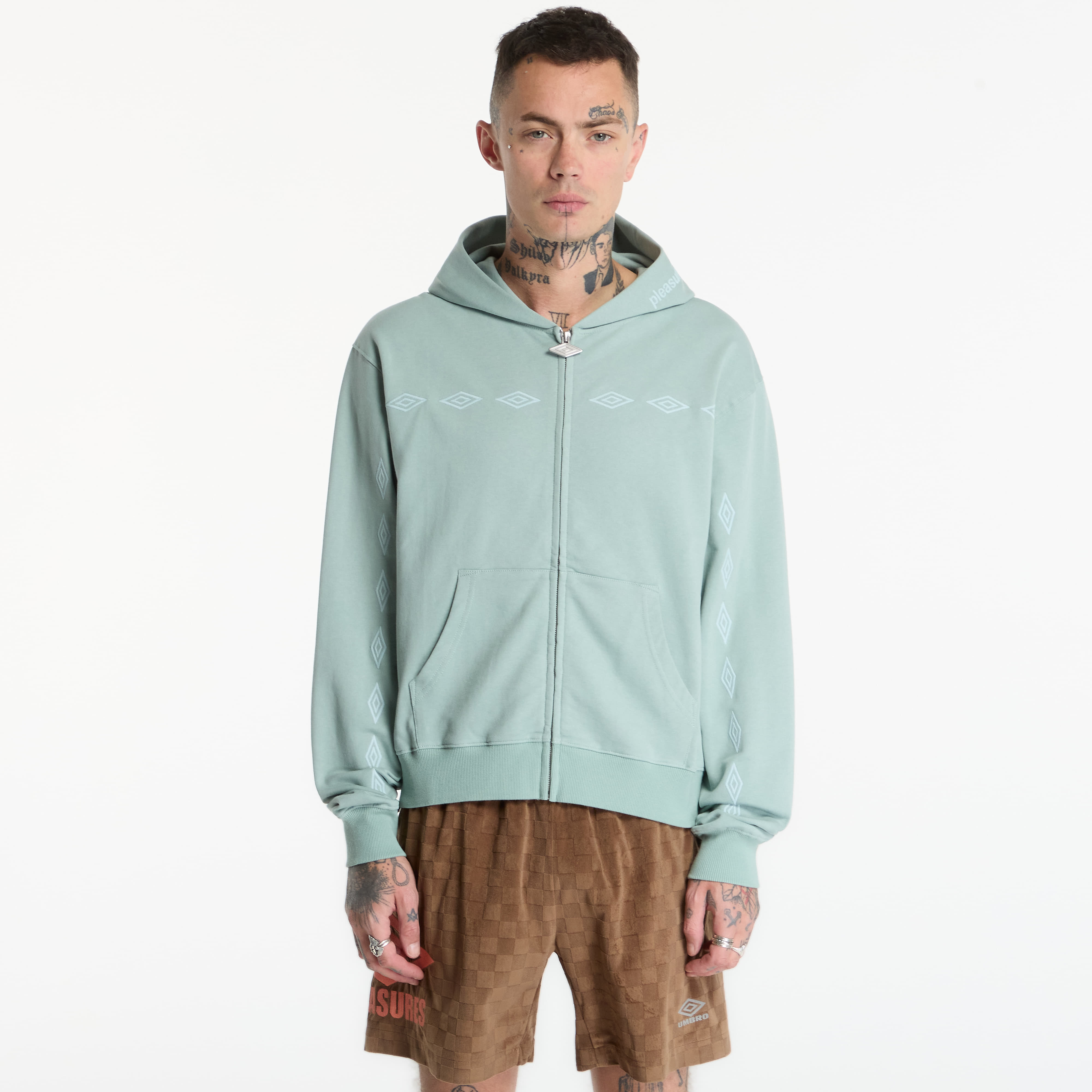 Суитшърт PLEASURES x Umbro Diamonds Zip Fitted Hoodie Sage L