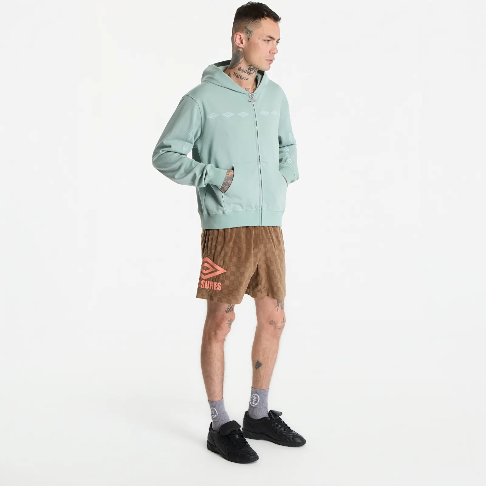 Puloverji   PLEASURES x Umbro Diamonds Zip Fitted Hoodie Sage