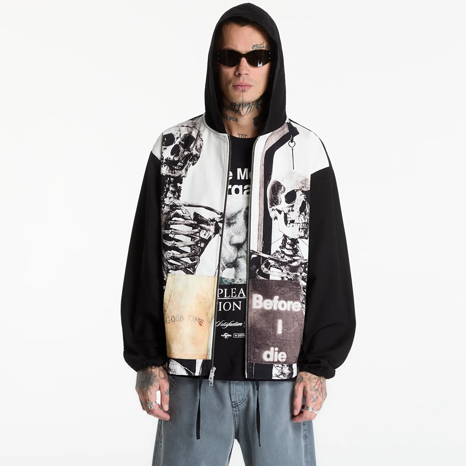 Sweats à capuche homme PLEASURES Good Time Zip Poncho Hoodie Black