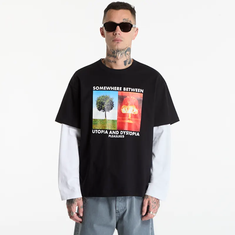 Majice PLEASURES Somewhere T-Shirt Black