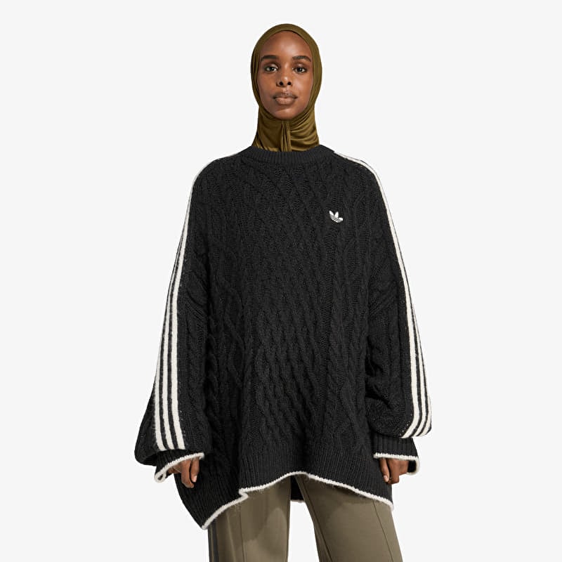 Sveter adidas Cableknit Sweater Black/ Chalk White