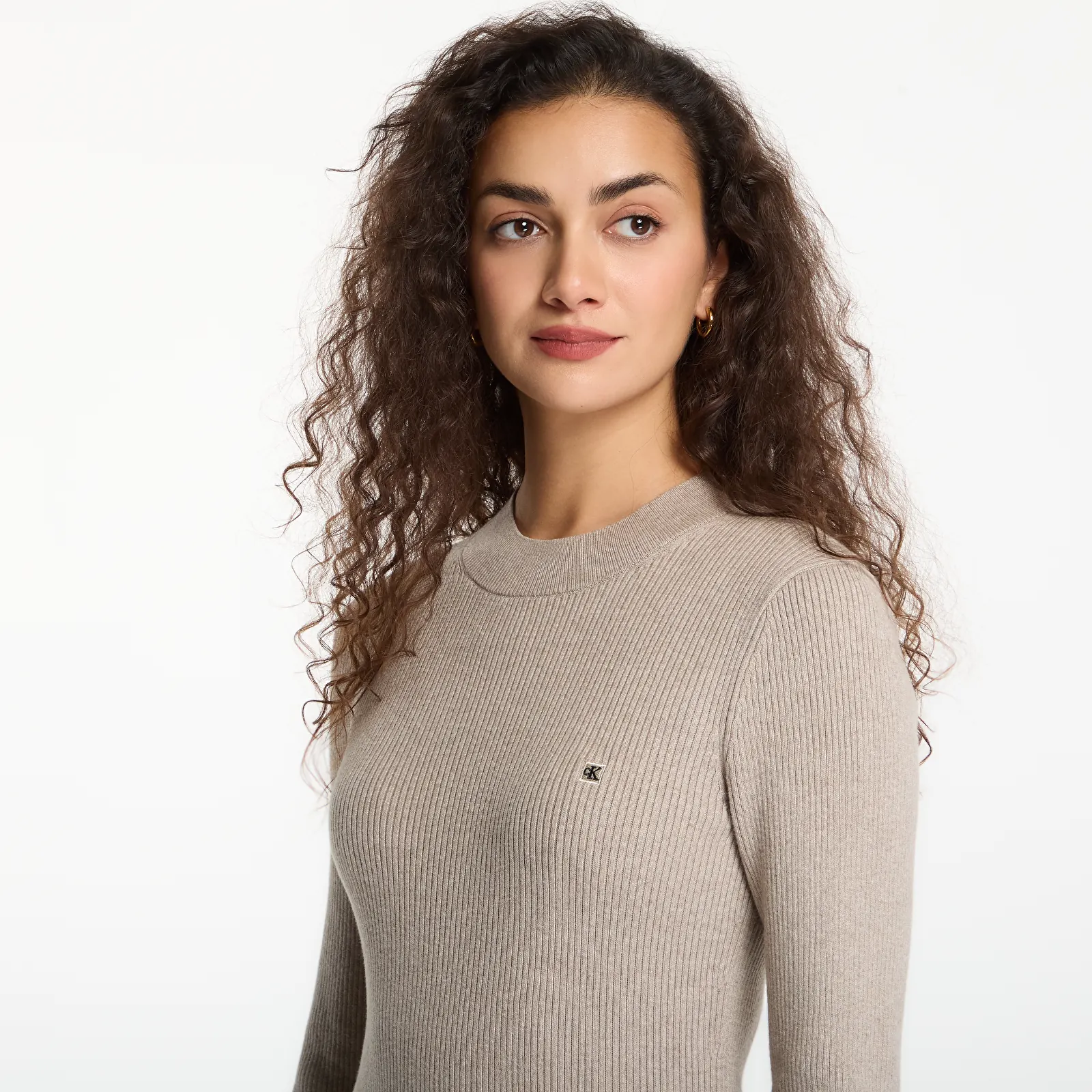 Женские платья Calvin Klein Jeans Mockneck Ls Minidress Oatmeal Melange