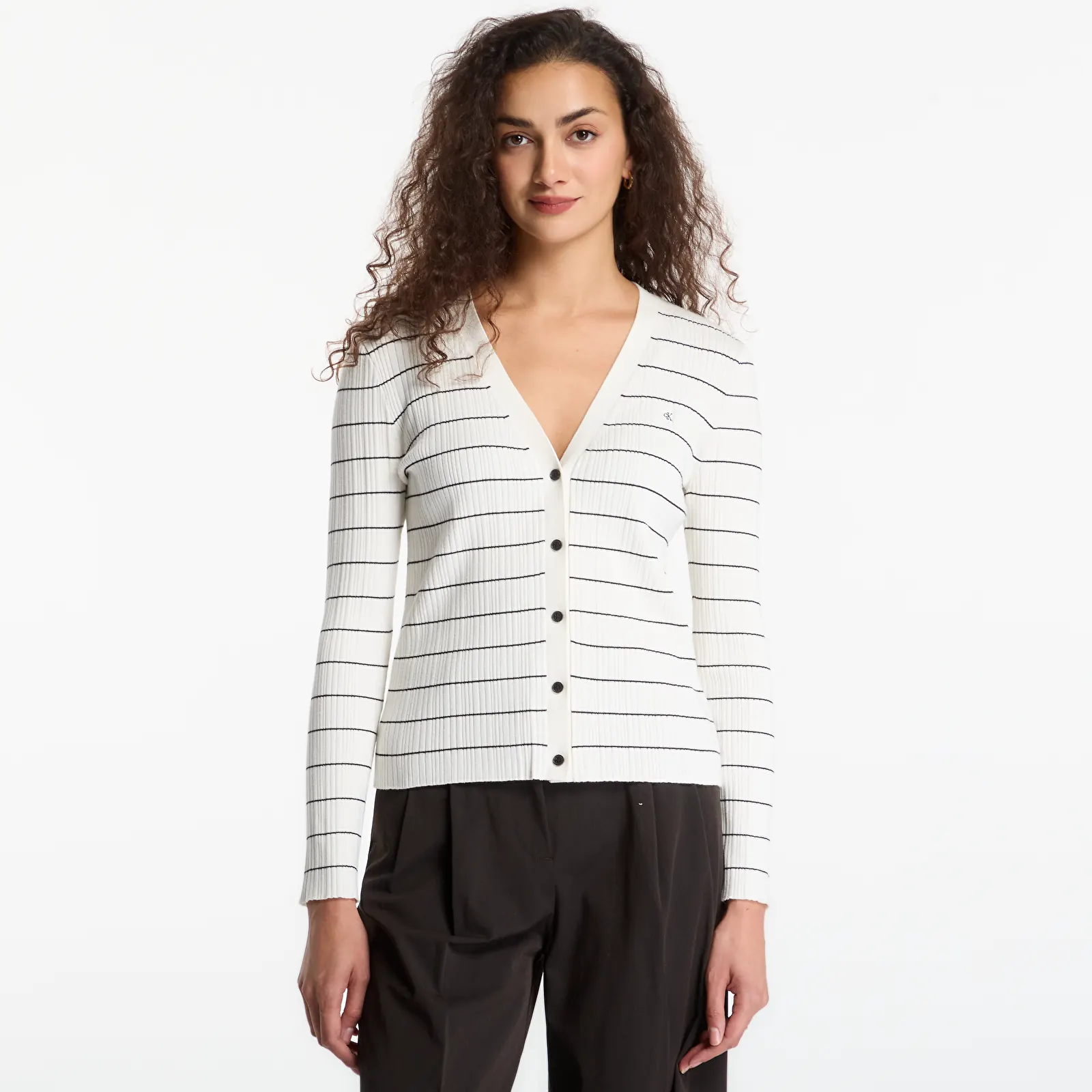 Γυναικεία πουλόβερ Calvin Klein Jeans Tech Knit Rib Stripe Cardigan Tofu