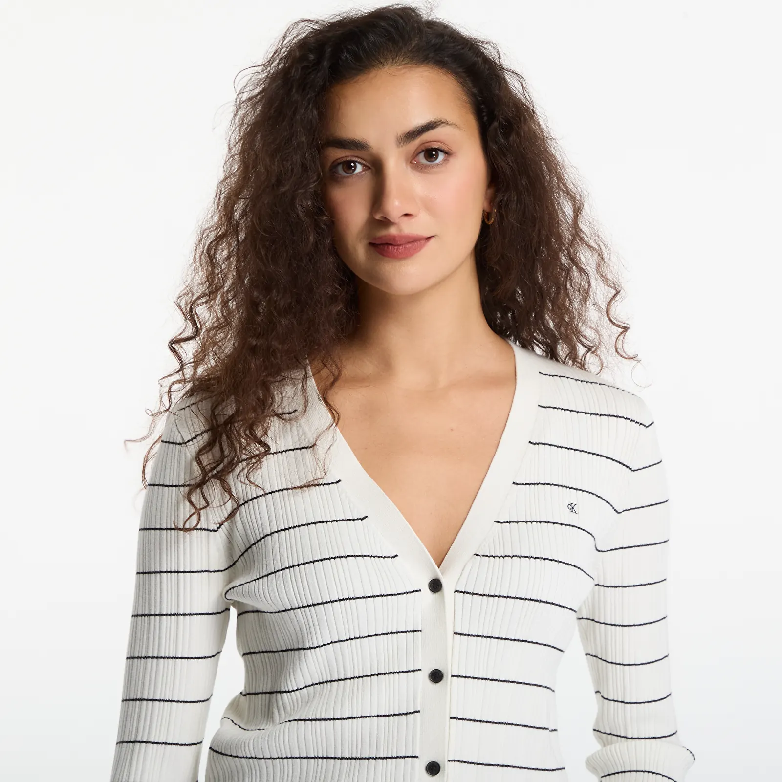 Γυναικεία πουλόβερ Calvin Klein Jeans Tech Knit Rib Stripe Cardigan Tofu