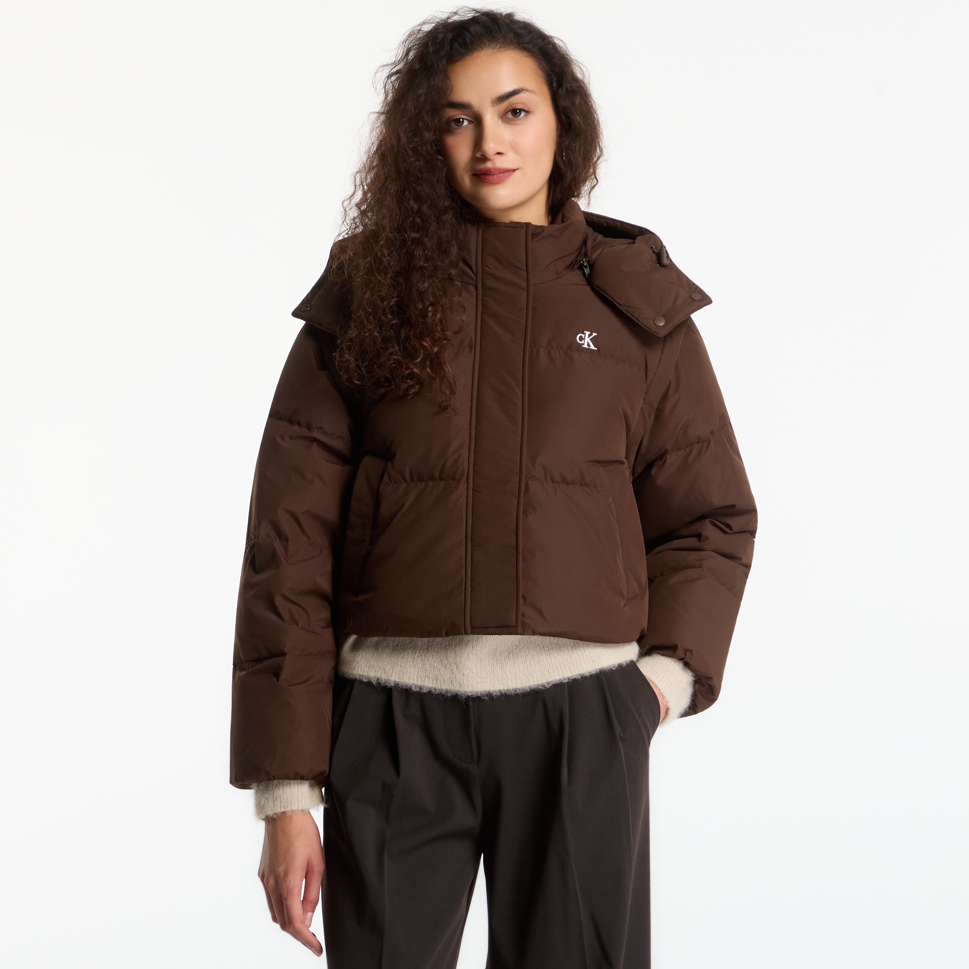 Jacket Calvin Klein Jeans Matte Detachable Slv Short Down Brown Cork XS