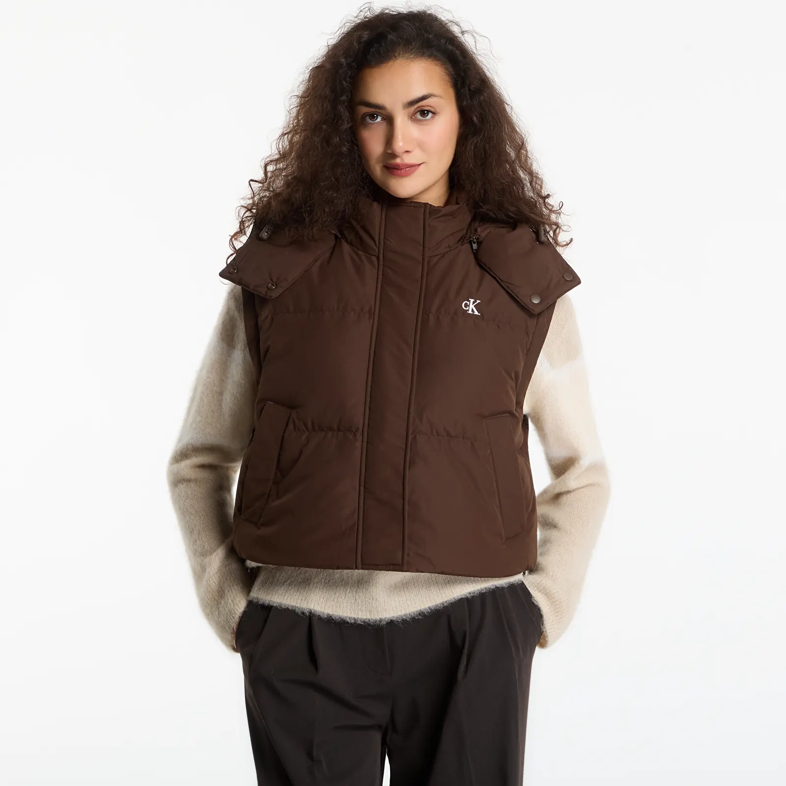Vestes pour femmes Calvin Klein Jeans Matte Detachable Slv Short Down Brown Cork