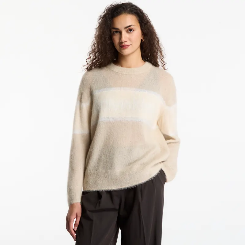 Πουλόβερ Calvin Klein Jeans Brushed Alpaca Stripe Logo Sweat White Pepper