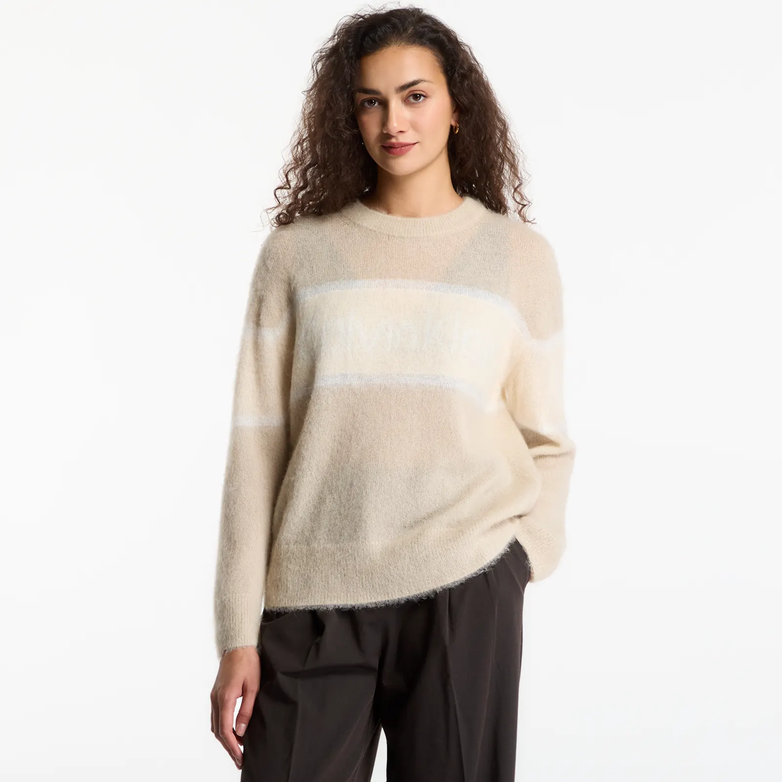 Женские свитера Calvin Klein Jeans Brushed Alpaca Stripe Logo Sweat White Pepper
