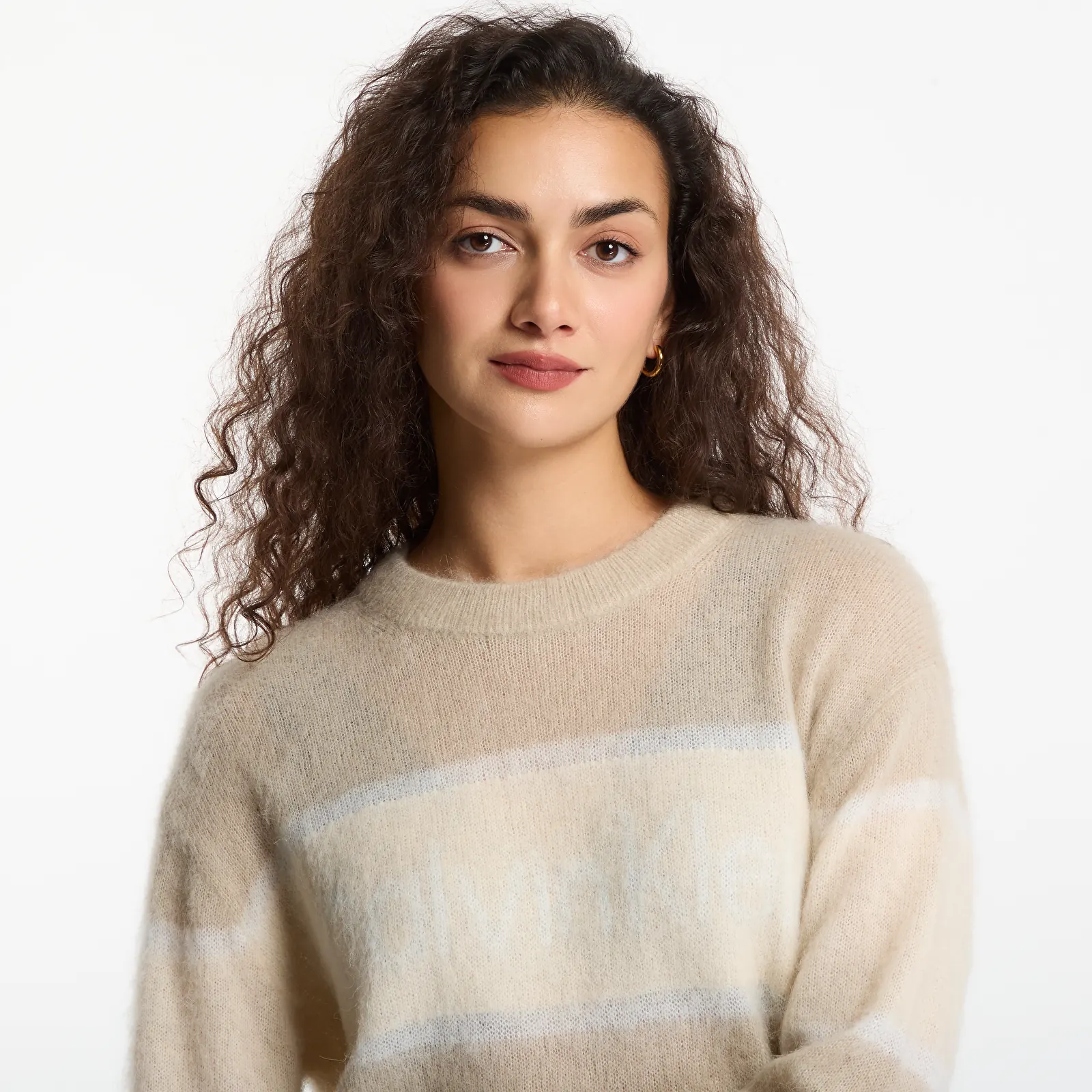 Женские свитера Calvin Klein Jeans Brushed Alpaca Stripe Logo Sweat White Pepper