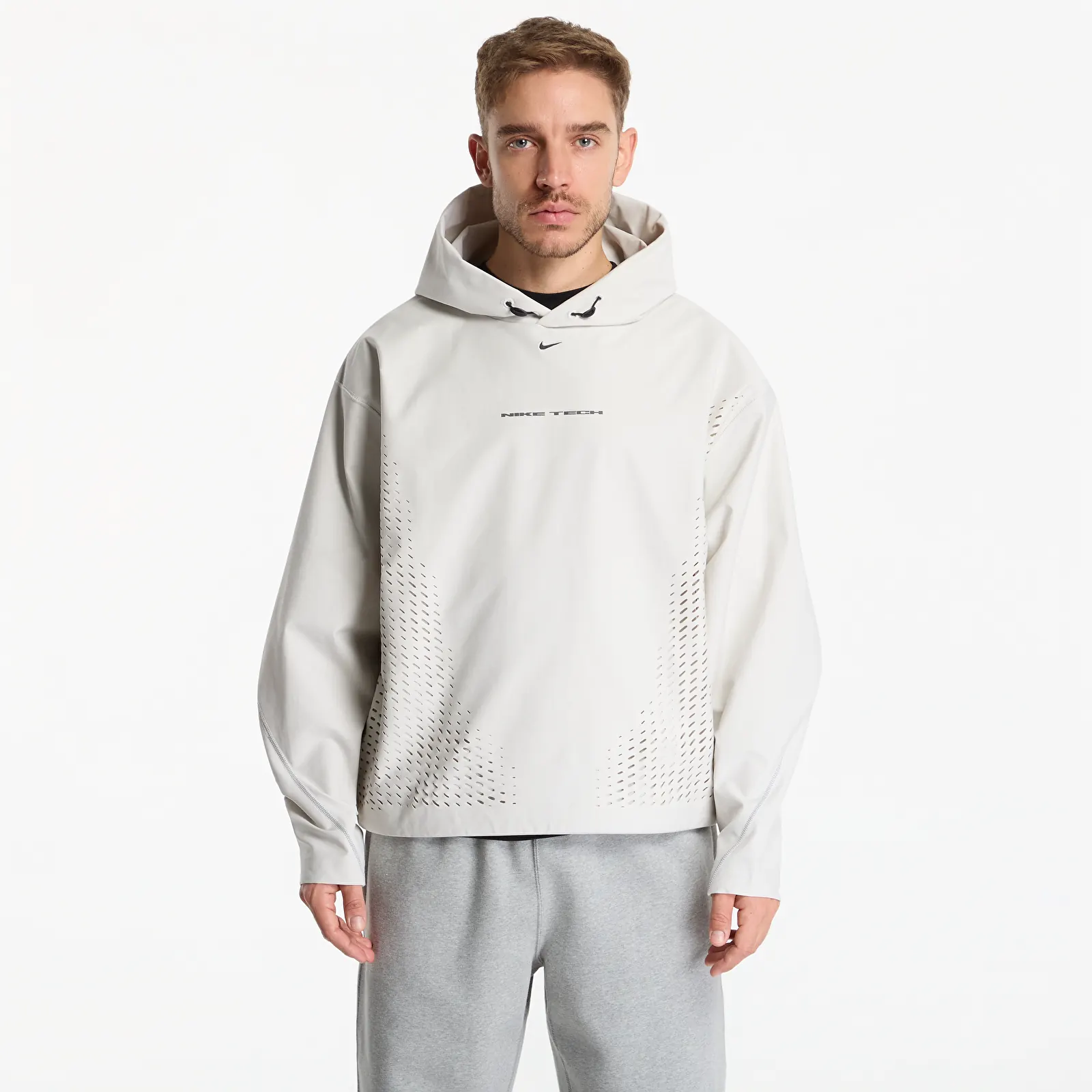 Pánské mikiny Nike Tech Men's Dri-FIT Shori Knit Pullover Hoodie Light Bone/ Black