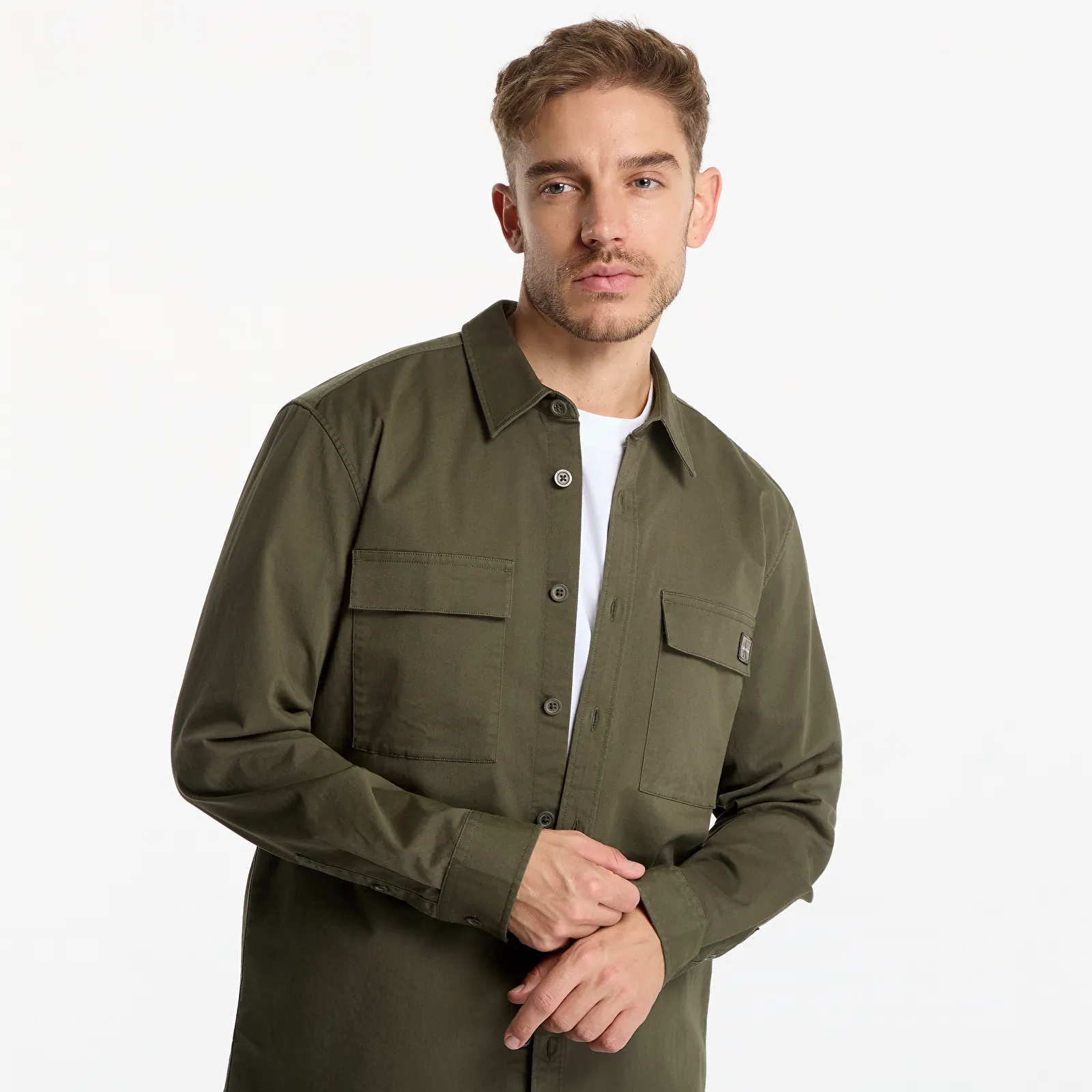 Overhemden voor heren Calvin Klein Jeans Ls Comfort Cotton Easy Overshirt Olive Night