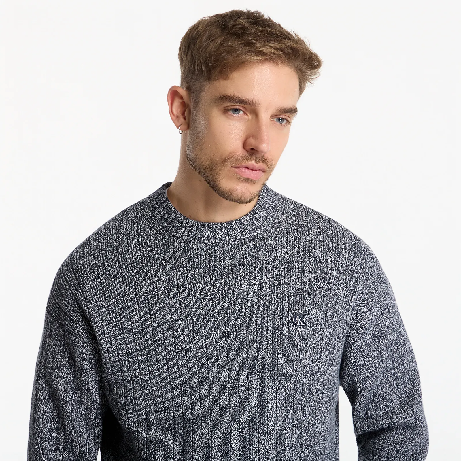 Maglioni uomo Calvin Klein Jeans Vertical Rib Cttn Crewneckk Sweater Dark Sapphire Mouline