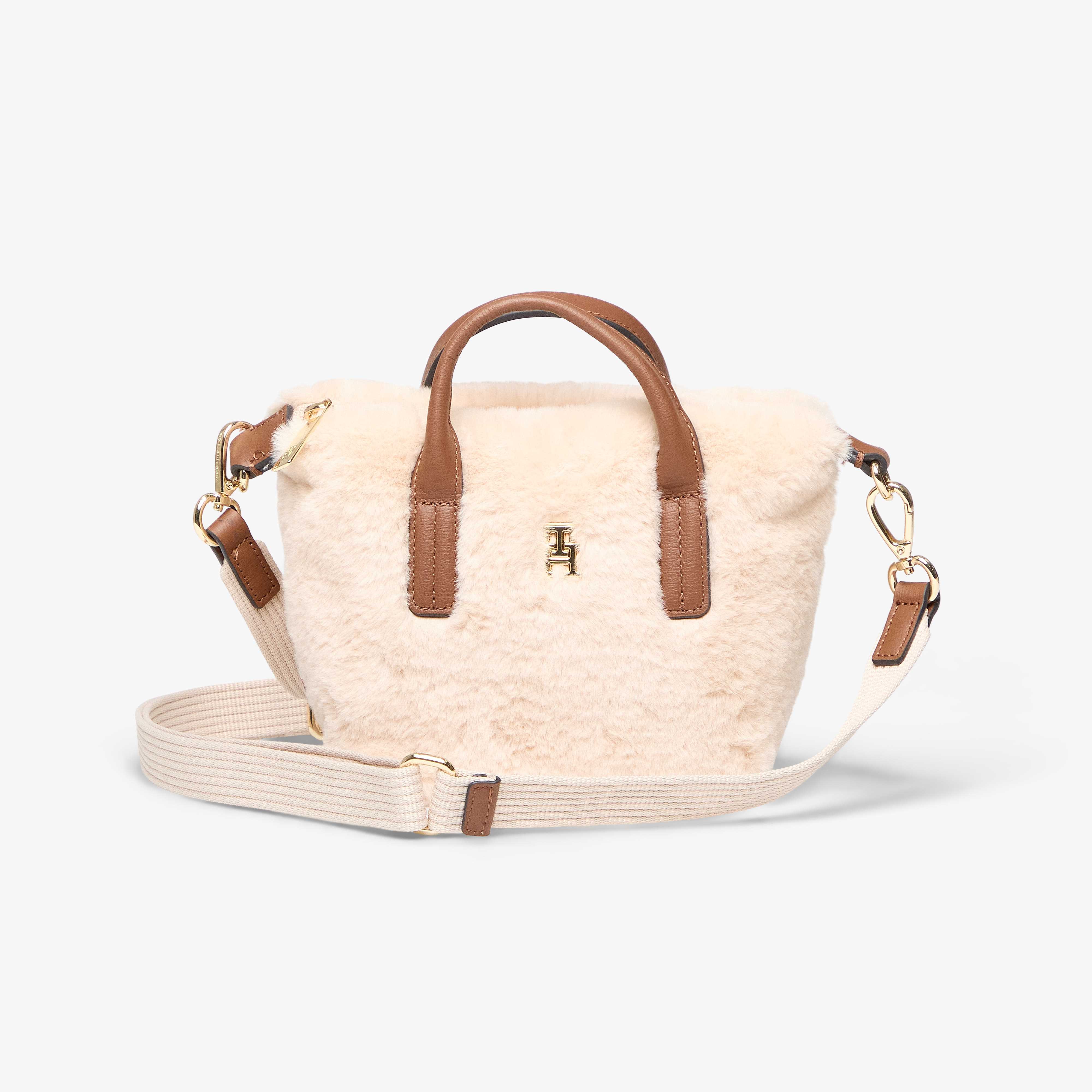 Handbag Tommy Hilfiger Popette Micro Tote Faux Fur Beige Universal