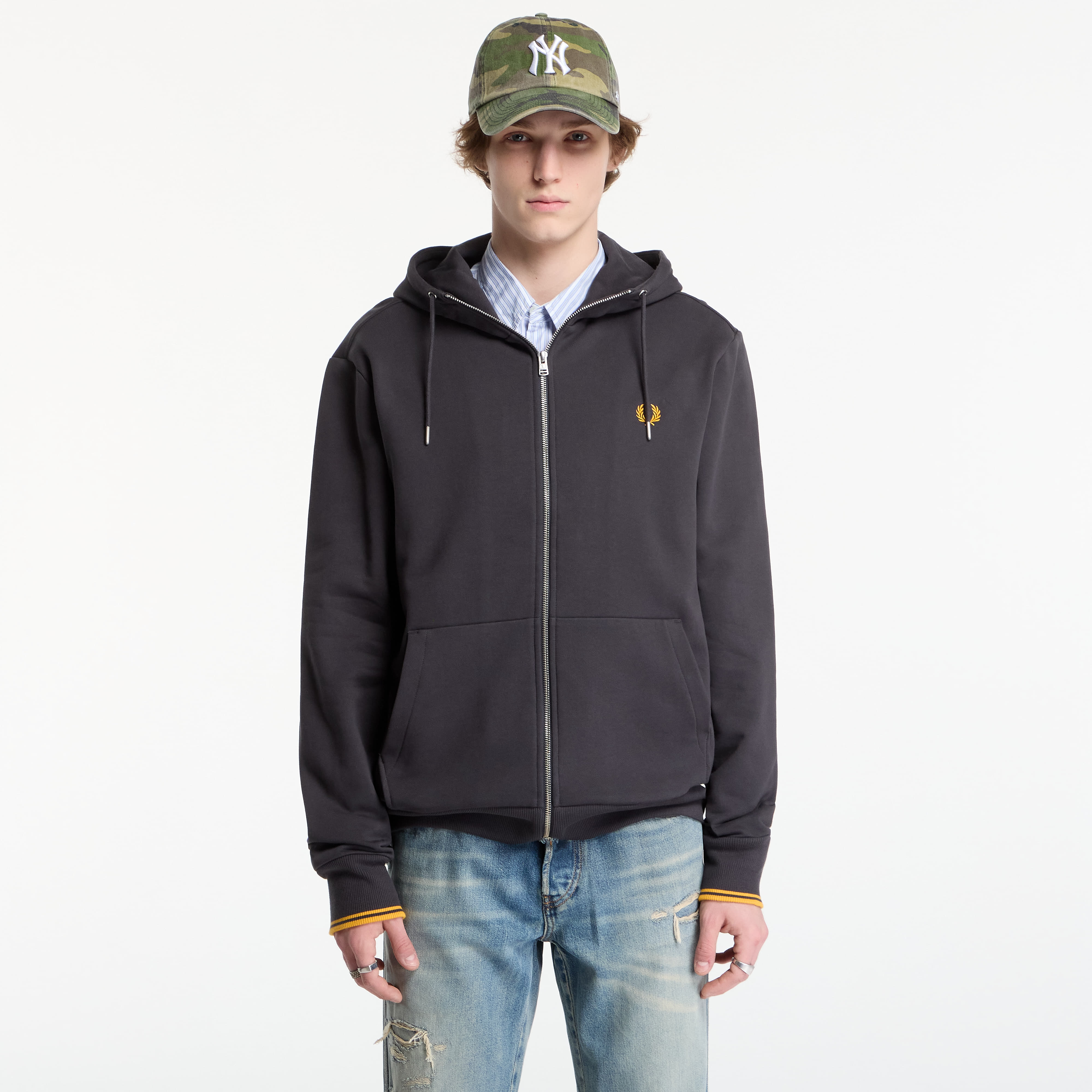 Sweatshirt FRED PERRY Hooded Zip Through Sweatshirt Black L