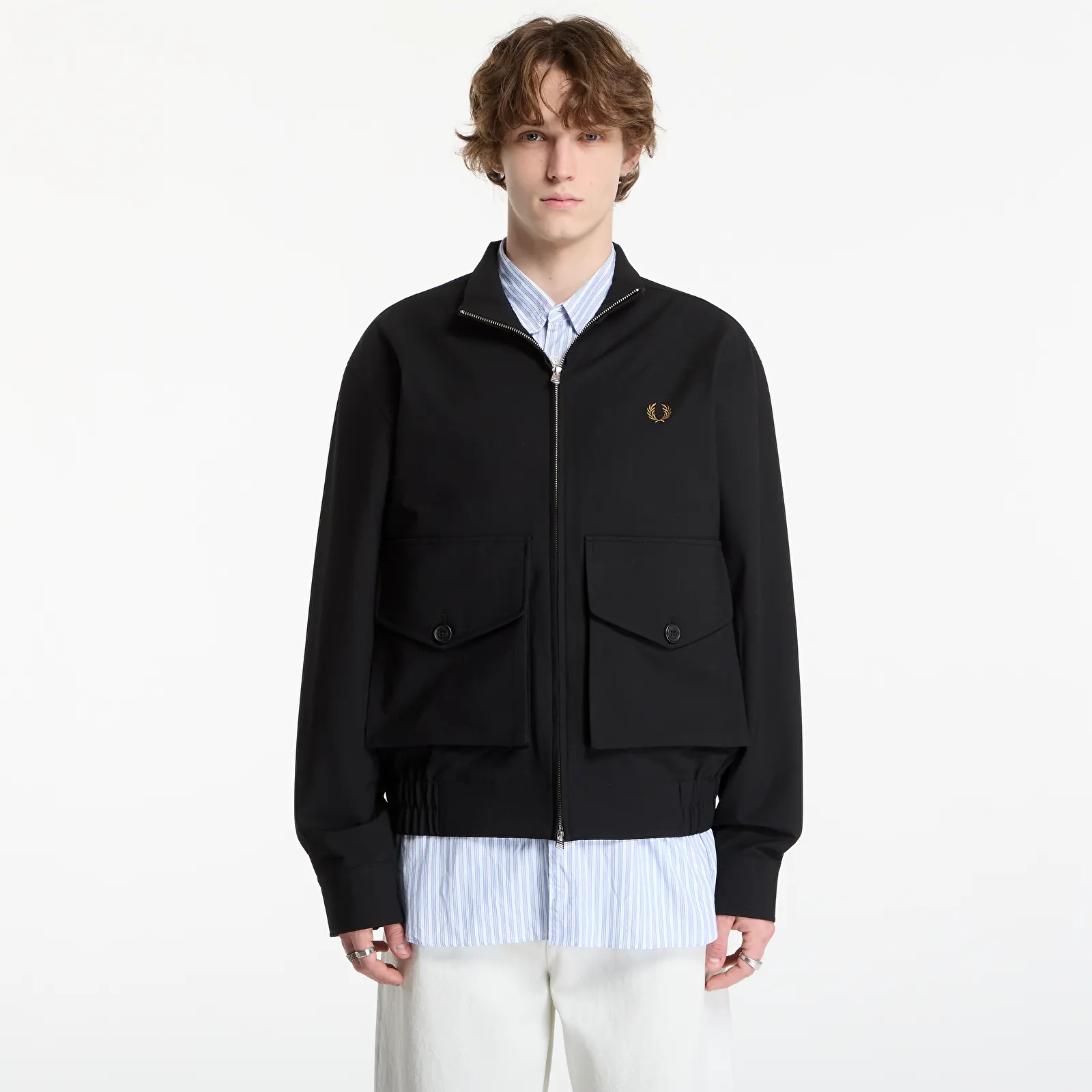 Jassen FRED PERRY Patch Pocket Funnel Neck Jkt Black Moss