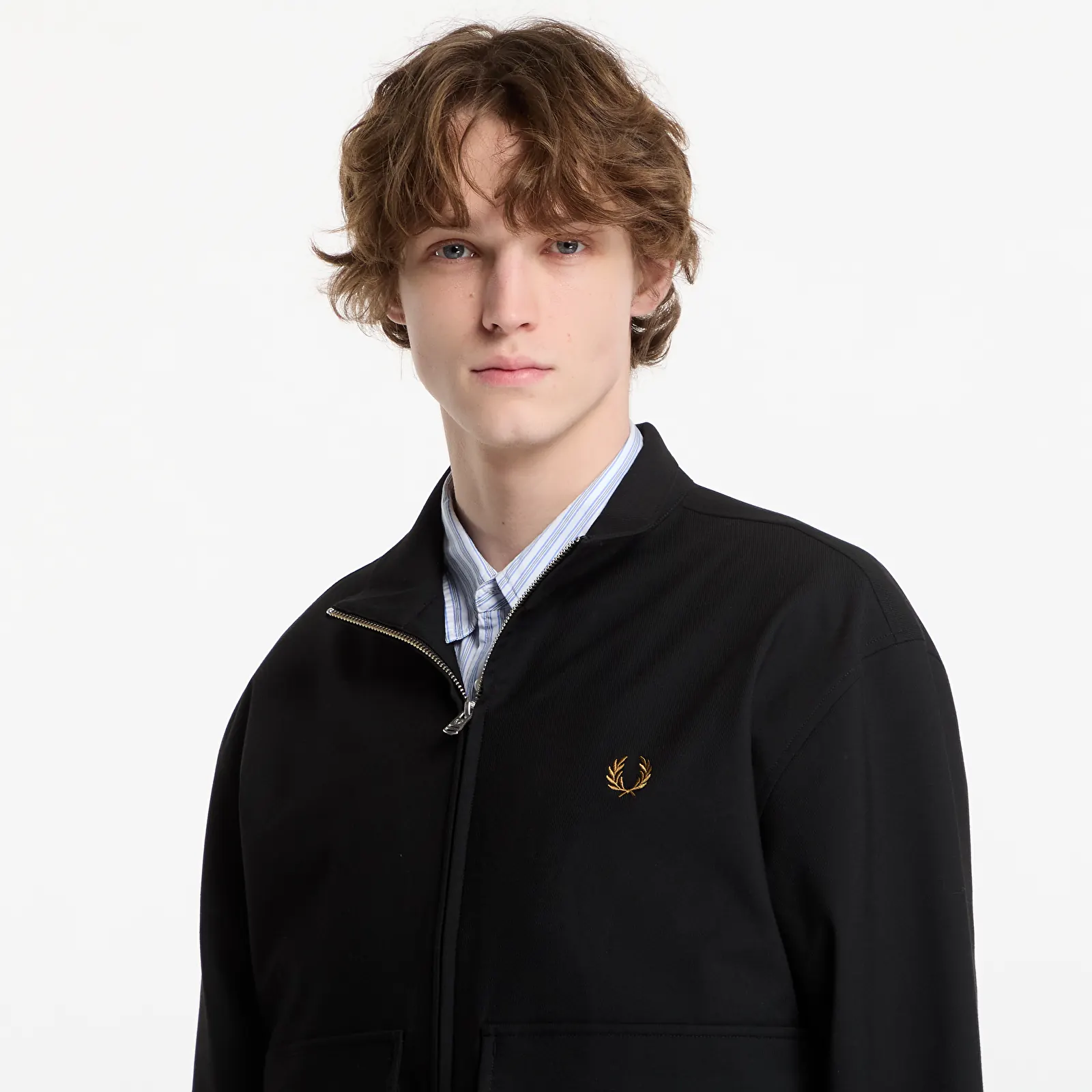 Jassen FRED PERRY Patch Pocket Funnel Neck Jkt Black Moss