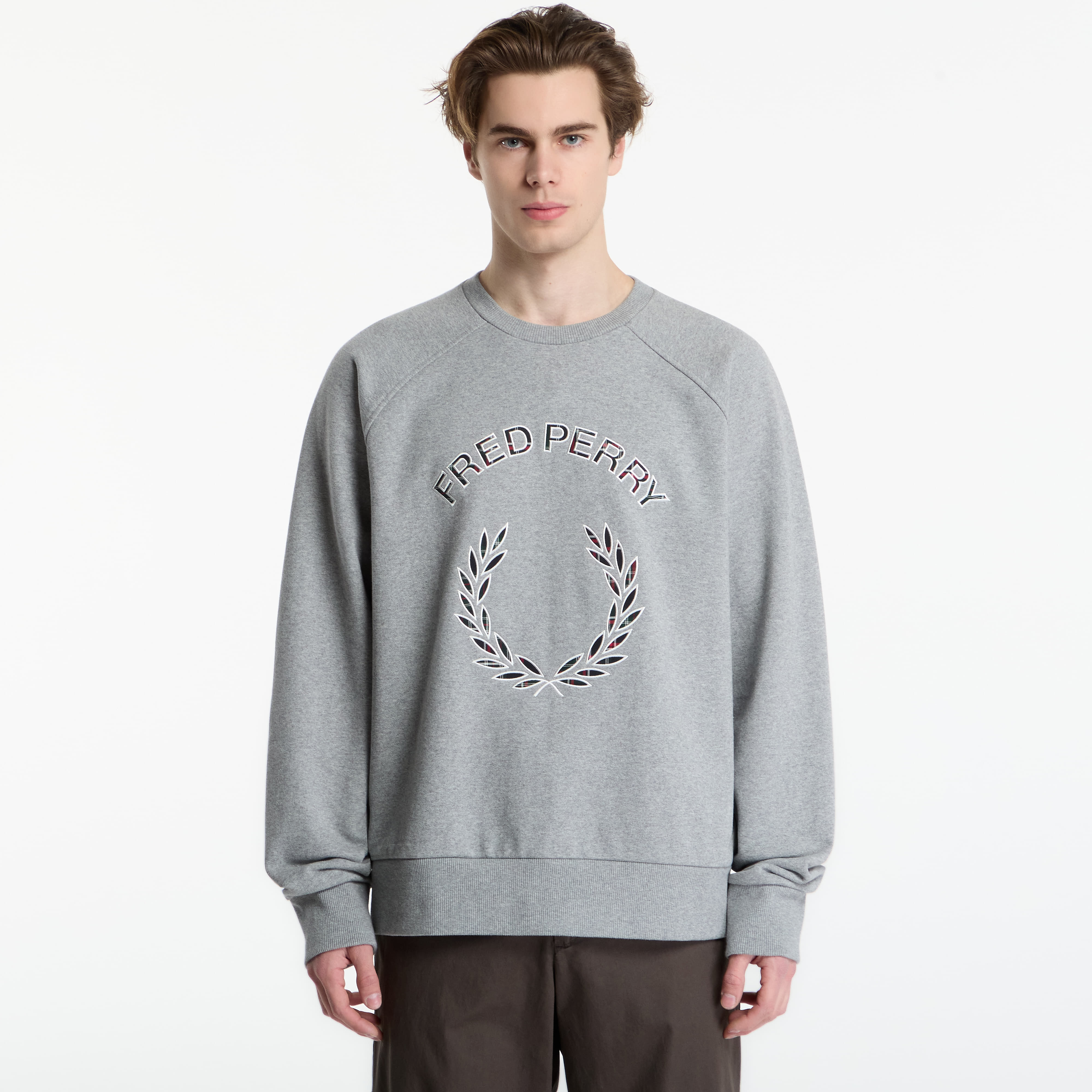 Sweatshirt FRED PERRY Tartan Applique Sweatshirt Steel Marl XL