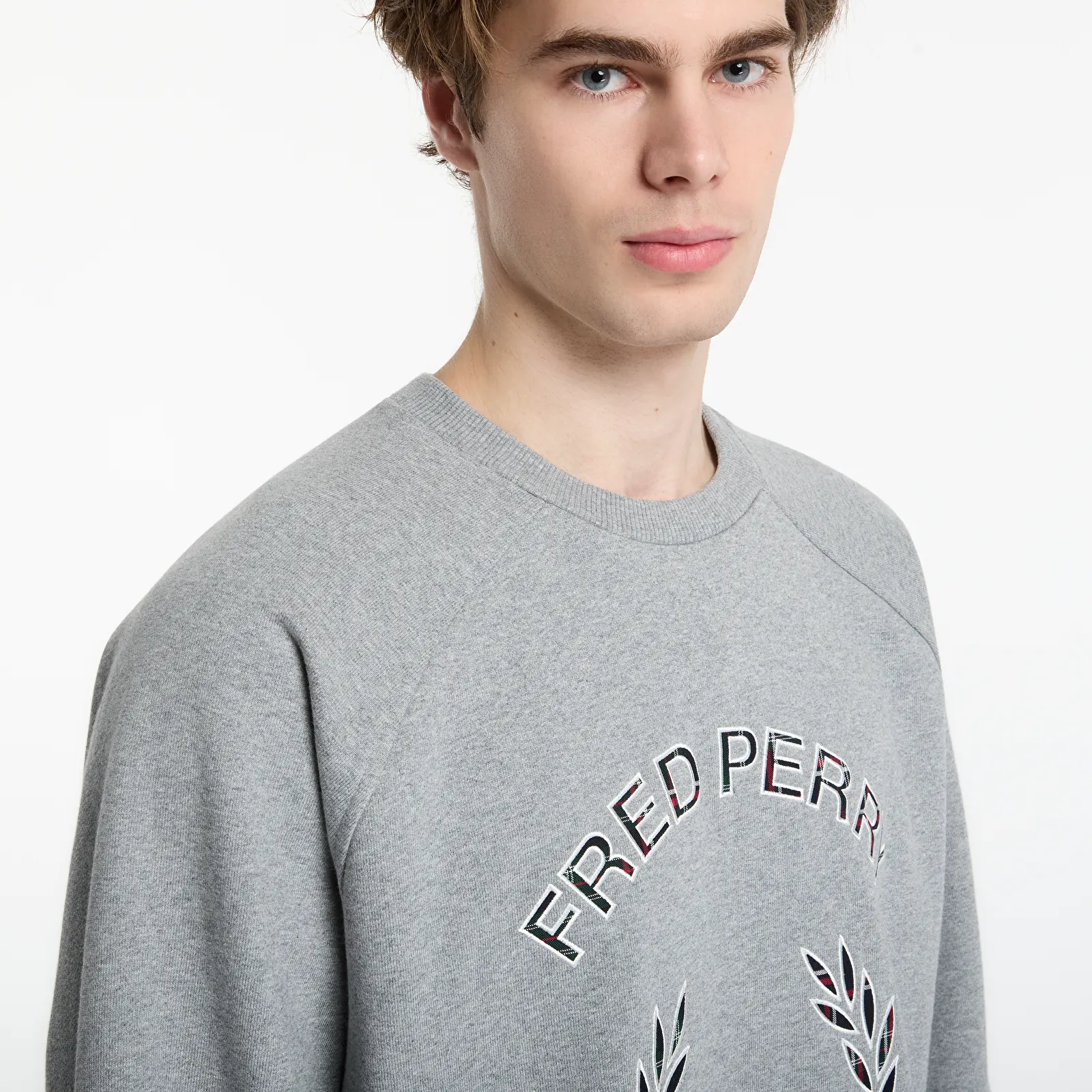 Men's hoodies FRED PERRY Tartan Applique Sweatshirt Steel Marl
