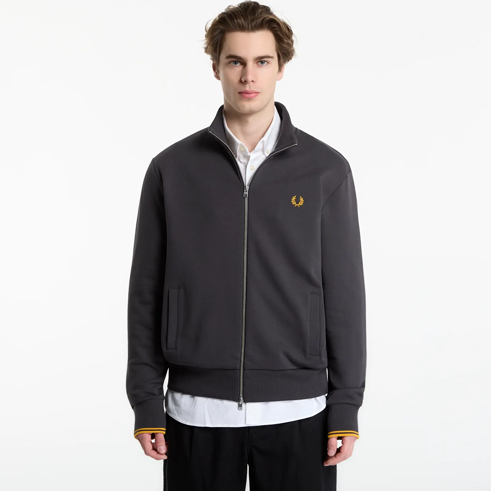 Men's hoodies FRED PERRY Zip Through Sweatshirt Anchor Grey