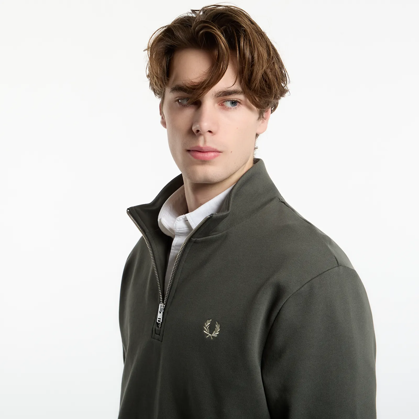 Hoodies für Männer FRED PERRY Half Zip Sweatshirt Field  Green/ Oat Meal