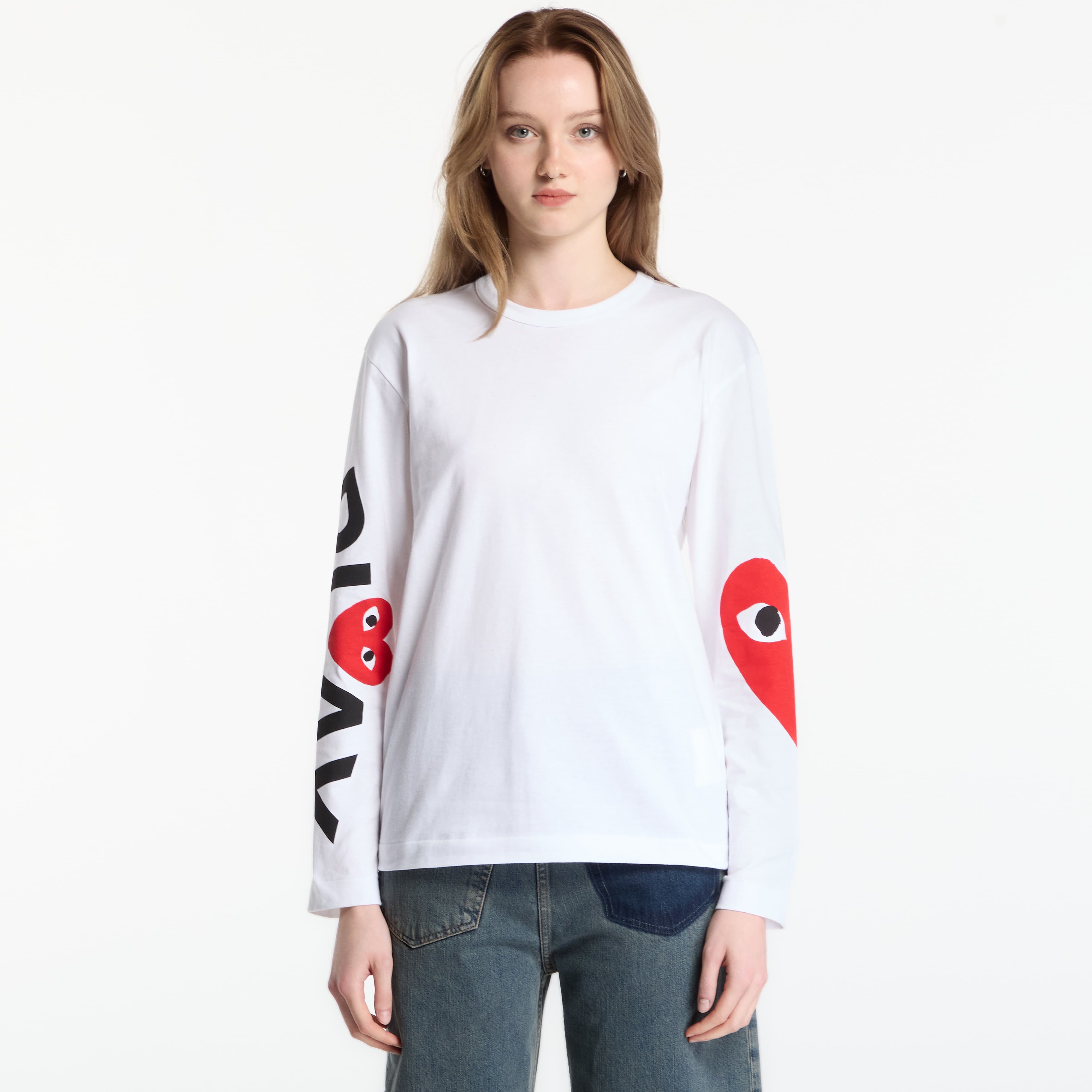 Comme des Garçons PLAY Tricou Comme des Garçons PLAY T-Shirt Logo Print Knit UNISEX White XXL