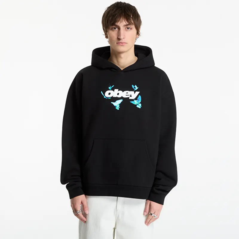 Mikina Obey Doves Extra Heavy Hood Black