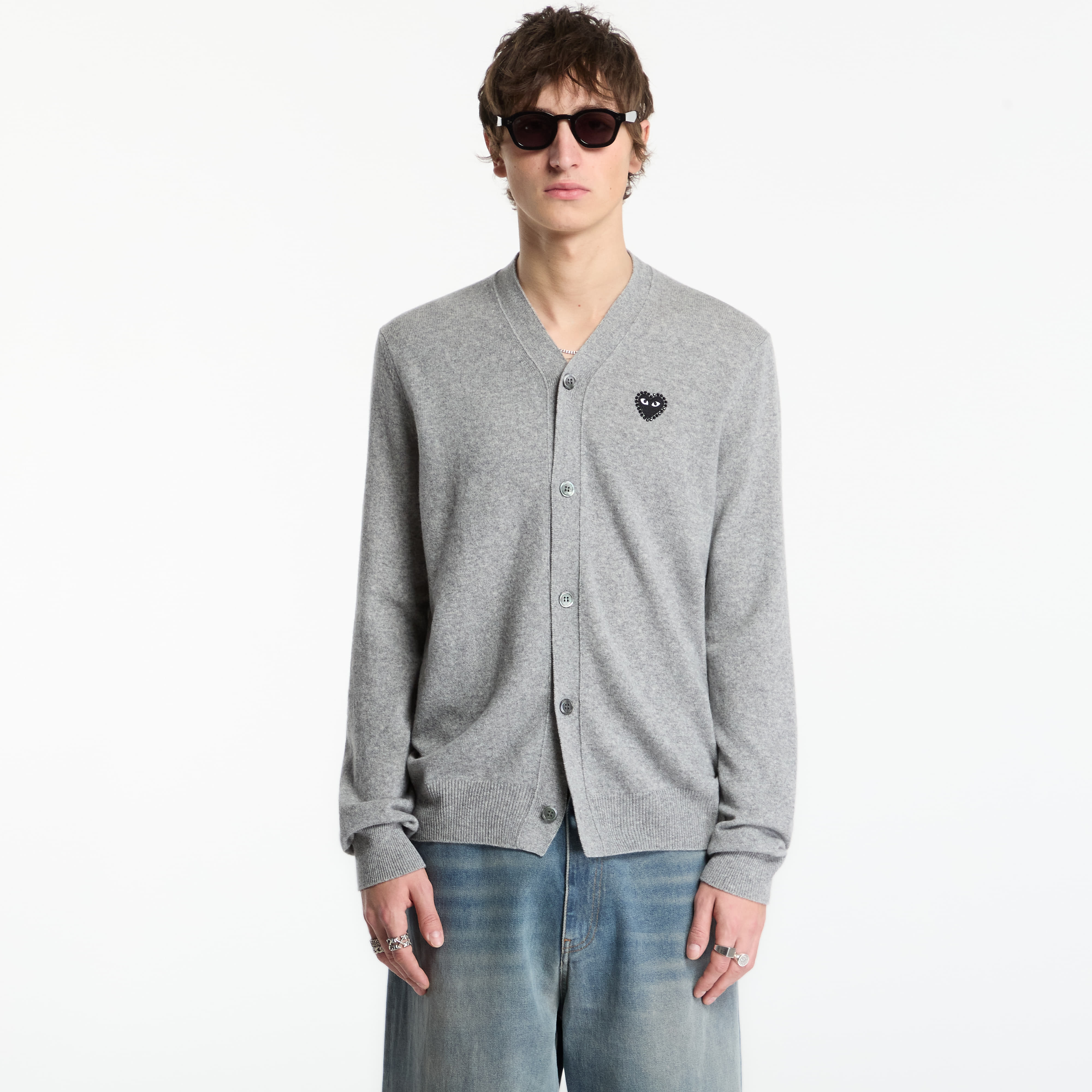 Comme des Garçons PLAY Pullover Comme des Garçons PLAY V-Neck Cardigan Black Rhinestone Knit UNISEX Top Light Gray L