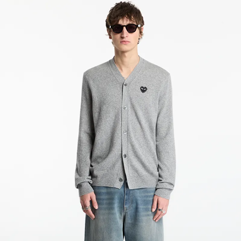 Пуловер Comme des Garçons PLAY V-Neck Cardigan Black Rhinestone Knit UNISEX Top Light Gray